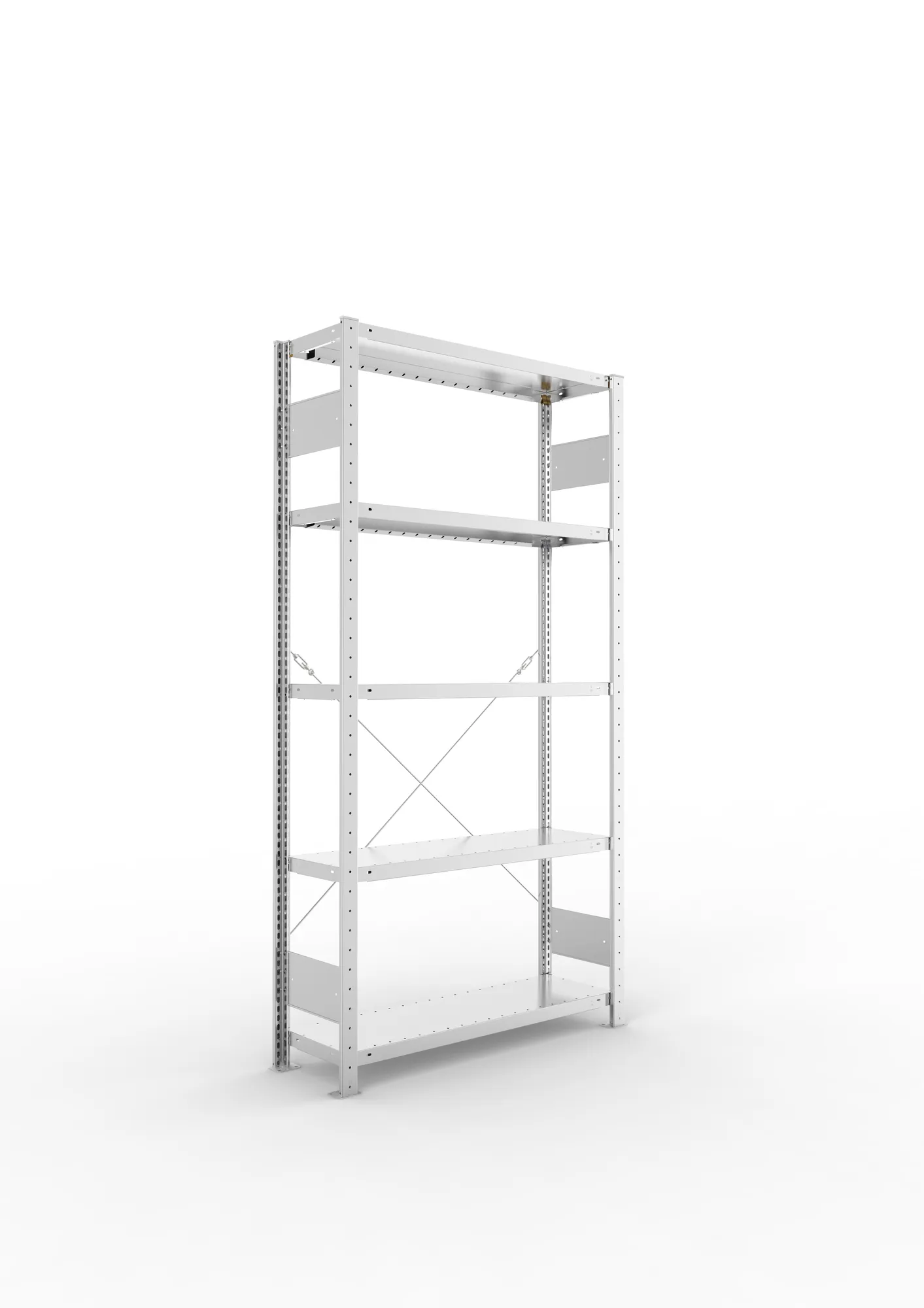 META CLIP S3, Fachbodenregal, Grundregal, 2000 x 1000 x 300 mm, Fachlast 230 kg, 5 Ebenen, verzinkt – Ansicht in Blickhöhe