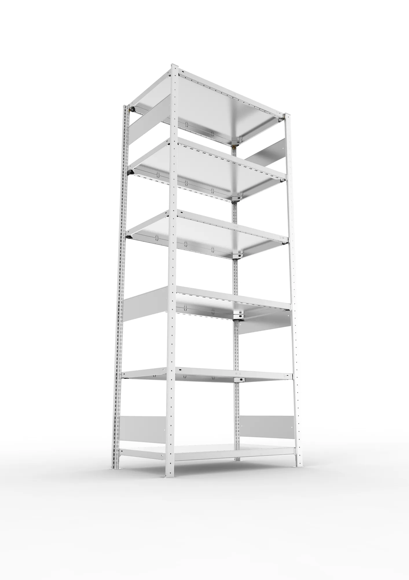 META CLIP S3, Fachbodenregal, Grundregal, 2500 x 1000 x 600 mm, Fachlast 150 kg, 6 Ebenen, Längsriegel, verzinkt – Ansicht von unten