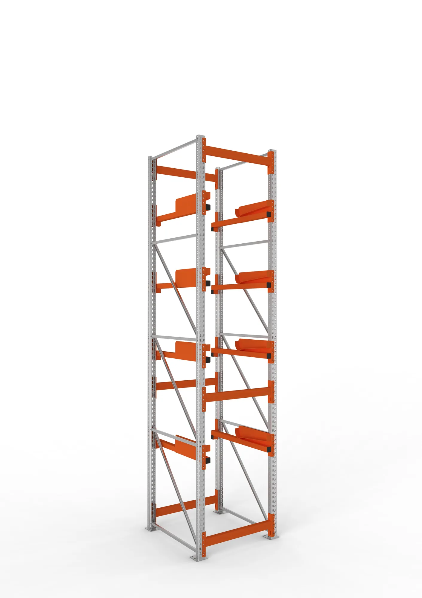 META MULTIPAL, Kabeltrommelregal, Grundregal, 4400 x 900 x 1100 mm, Feldlast 5500 kg, 4 Ebenen, Typ 2, RAL 5010 – Ansicht in Blickhöhe