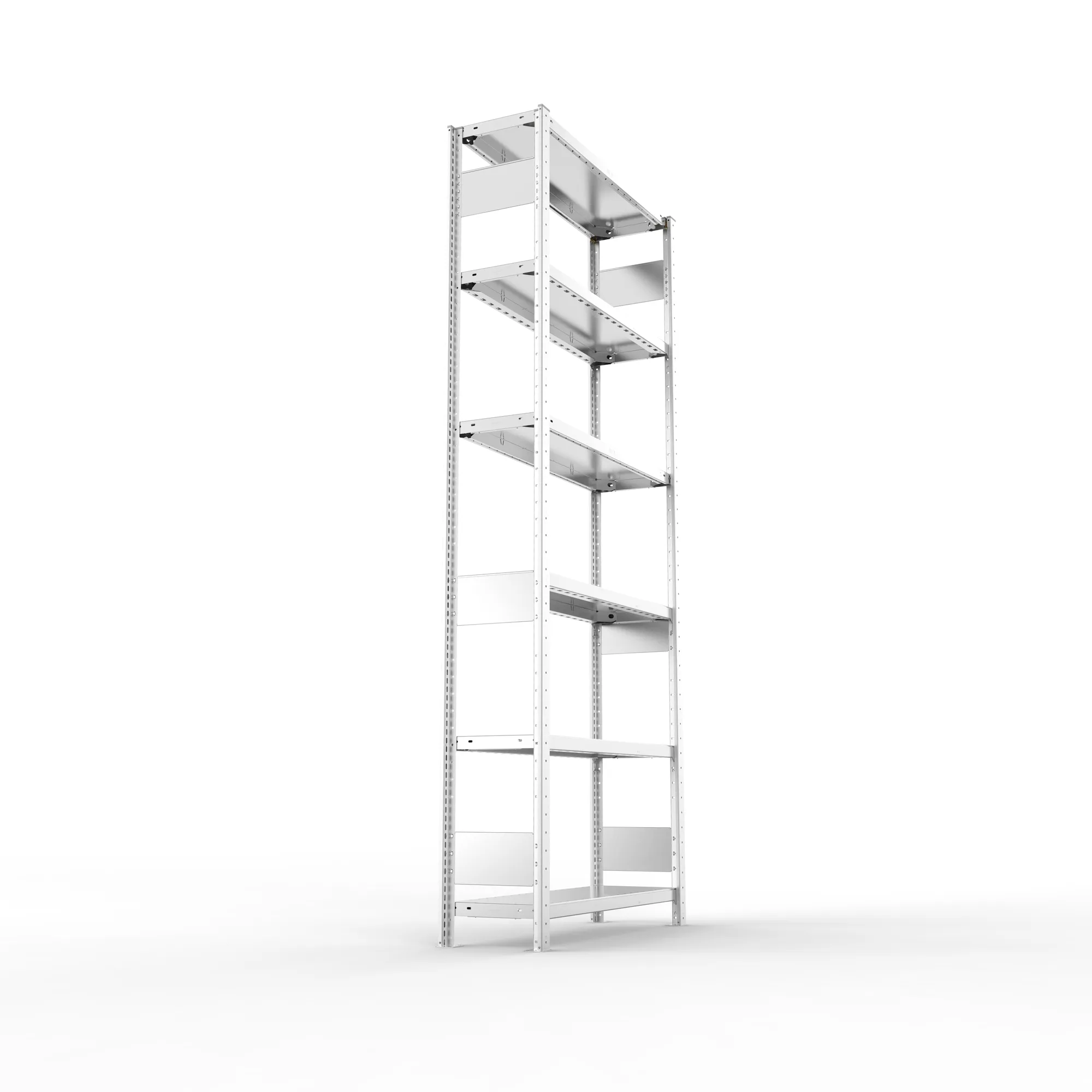 META CLIP S3, Fachbodenregal, Grundregal, 2500 x 1000 x 300 mm, Fachlast 230 kg, 6 Ebenen, Längsriegel, verzinkt – Seitenansicht
