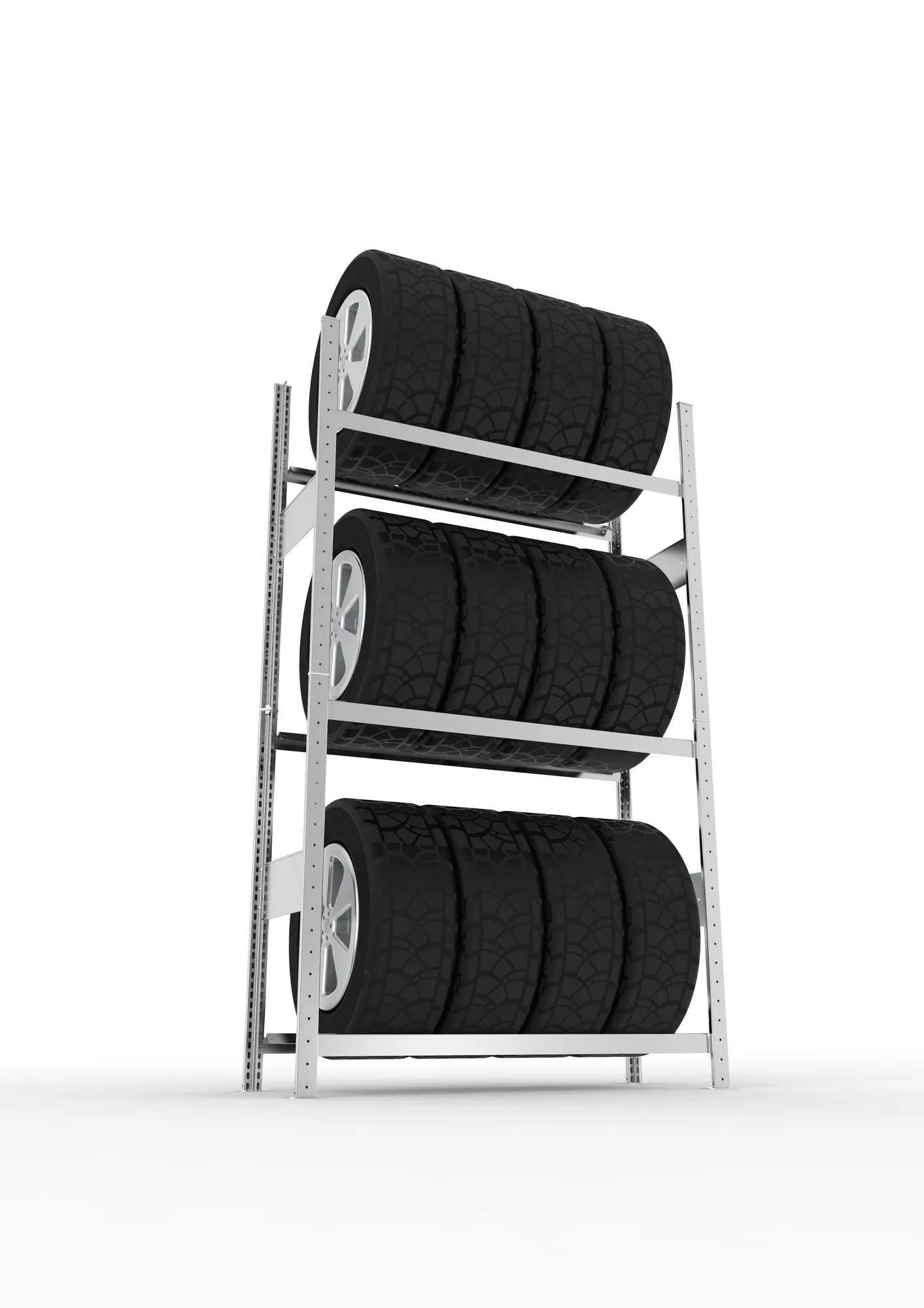 META CLIP SPLIT, Reifenregal, Grundregal, 2000 x 1150 x 400 mm, Fachlast 150 kg, 3 Ebenen, verzinkt – Ansicht von unten