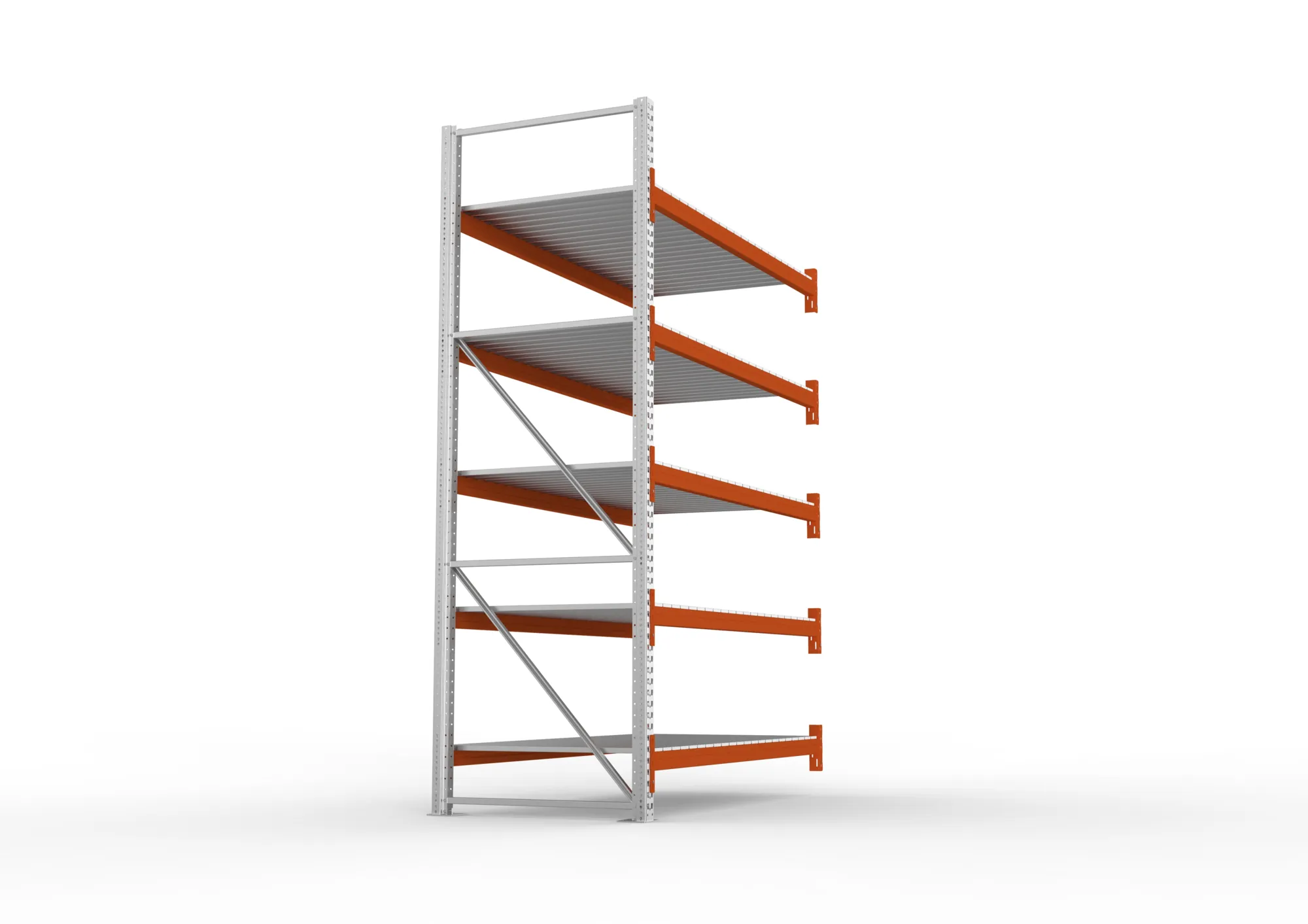 META MULTIPAL, Großfachregal, Anbauregal, 3300 x 2225 x 1100 mm, Fachlast 1700 kg, 5 Ebenen, Stahlpaneele, verzinkt – Seitenansicht