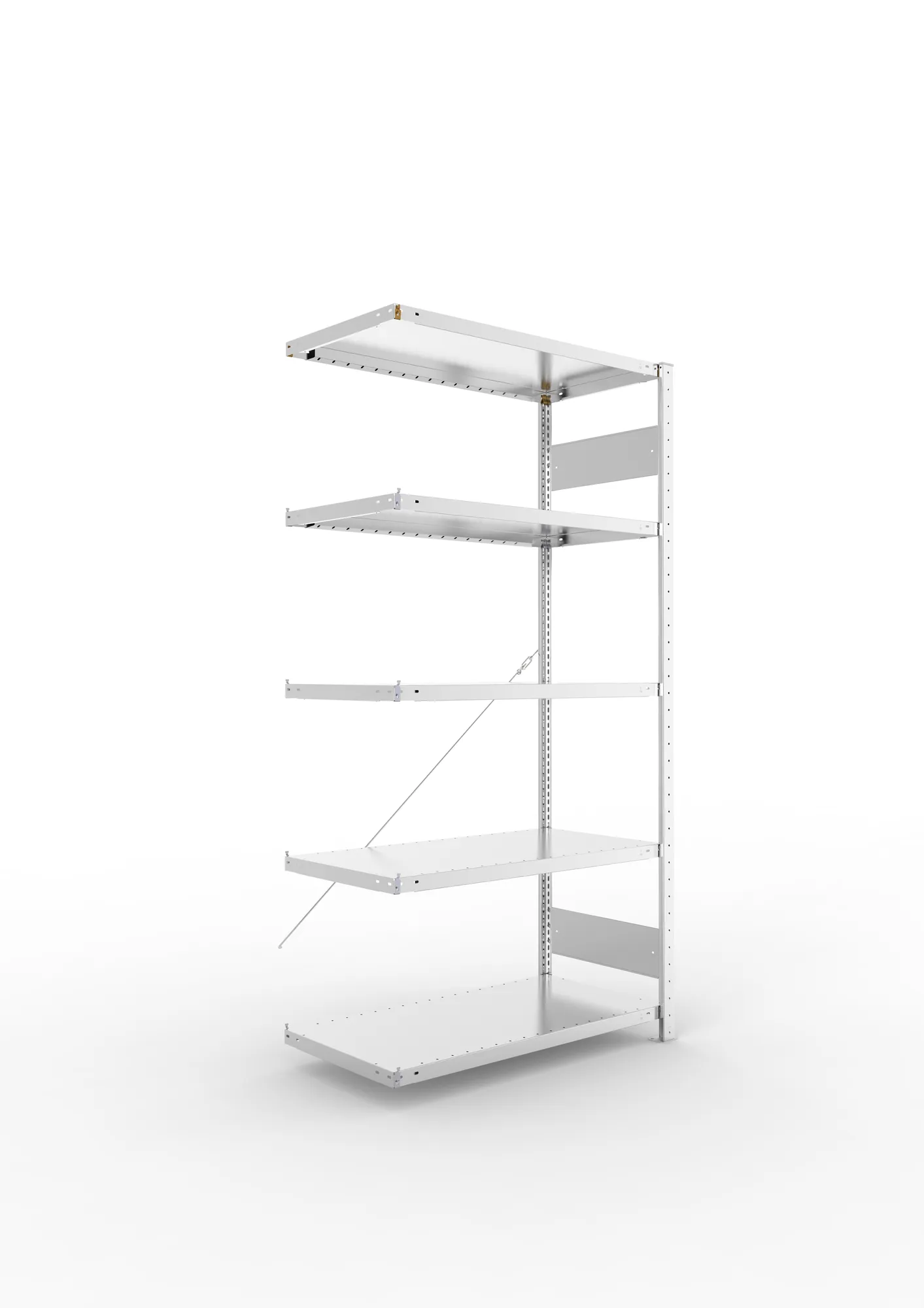 META CLIP S3, Fachbodenregal, Anbauregal, 2000 x 1000 x 500 mm, Fachlast 230 kg, 5 Ebenen, verzinkt – Ansicht in Blickhöhe