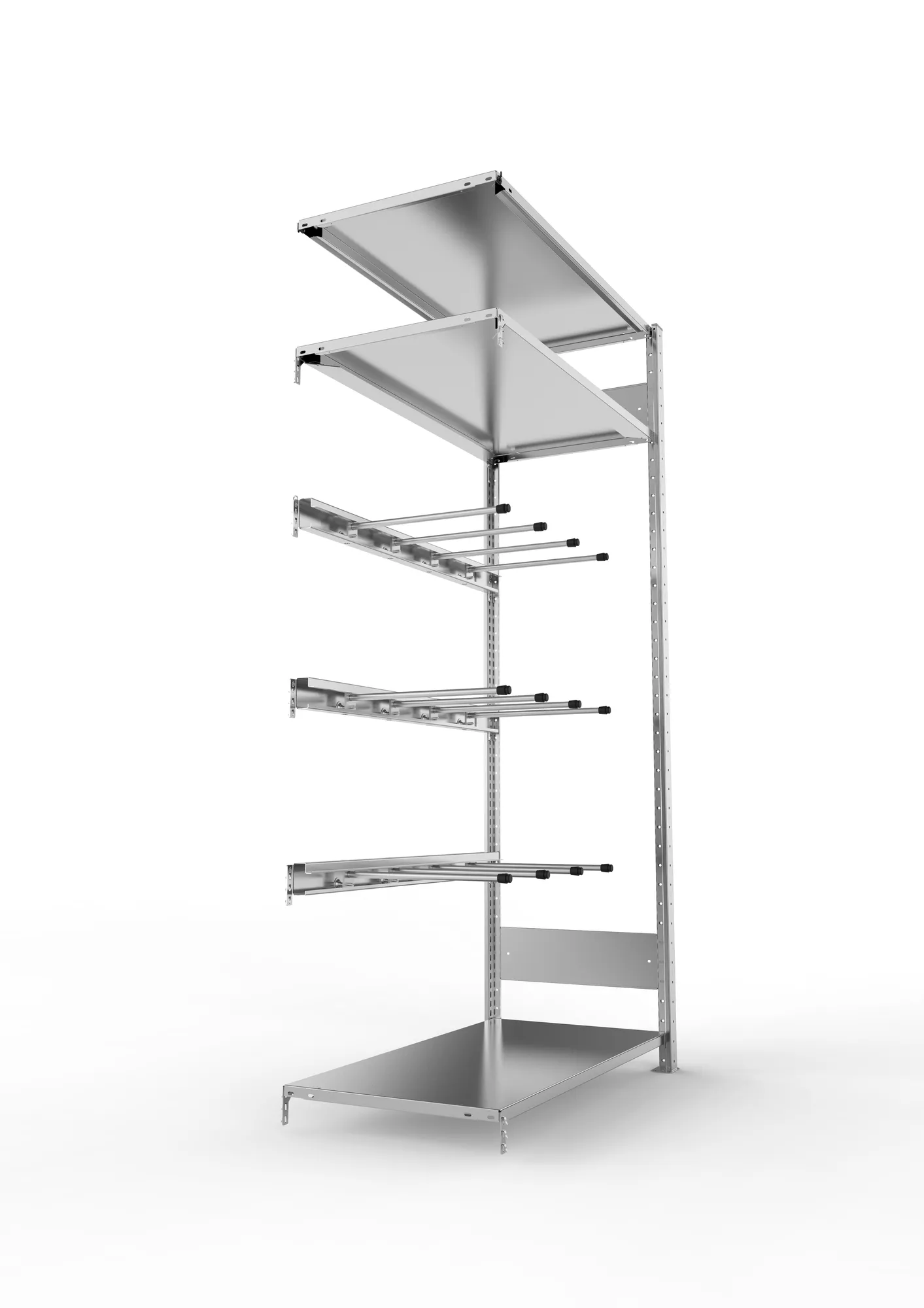 META CLIP, Keilriemenregal, Anbauregal, 2000 x 1000 x 500 mm, 3 Ebenen, verzinkt – Seitenansicht