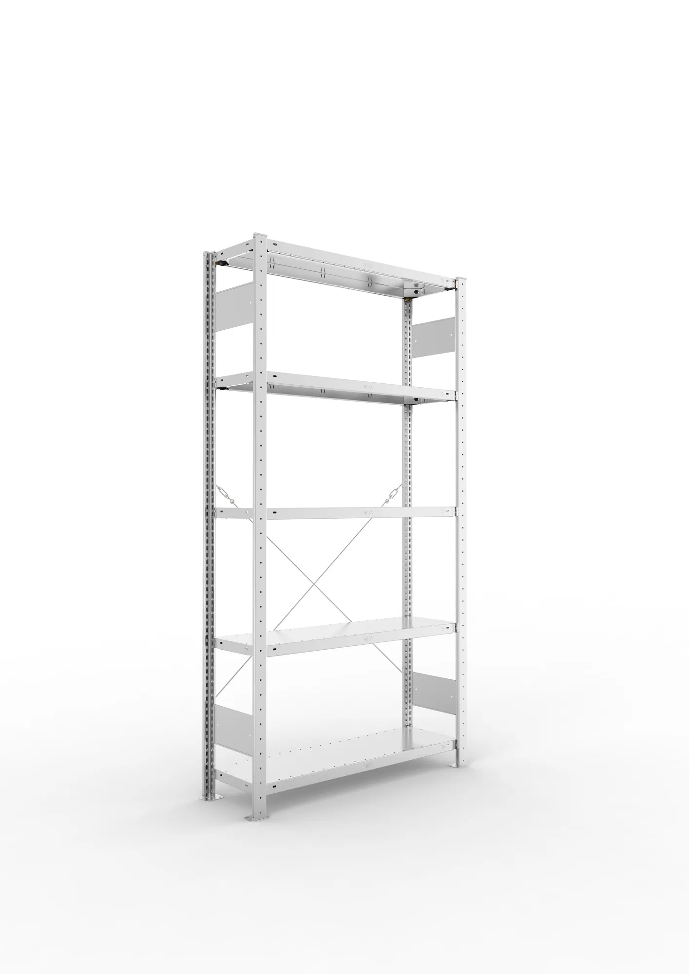 META CLIP, Fachbodenregal, Grundregal, 2000 x 1000 x 300 mm, Fachlast 150 kg, 5 Ebenen, verzinkt – Ansicht in Blickhöhe