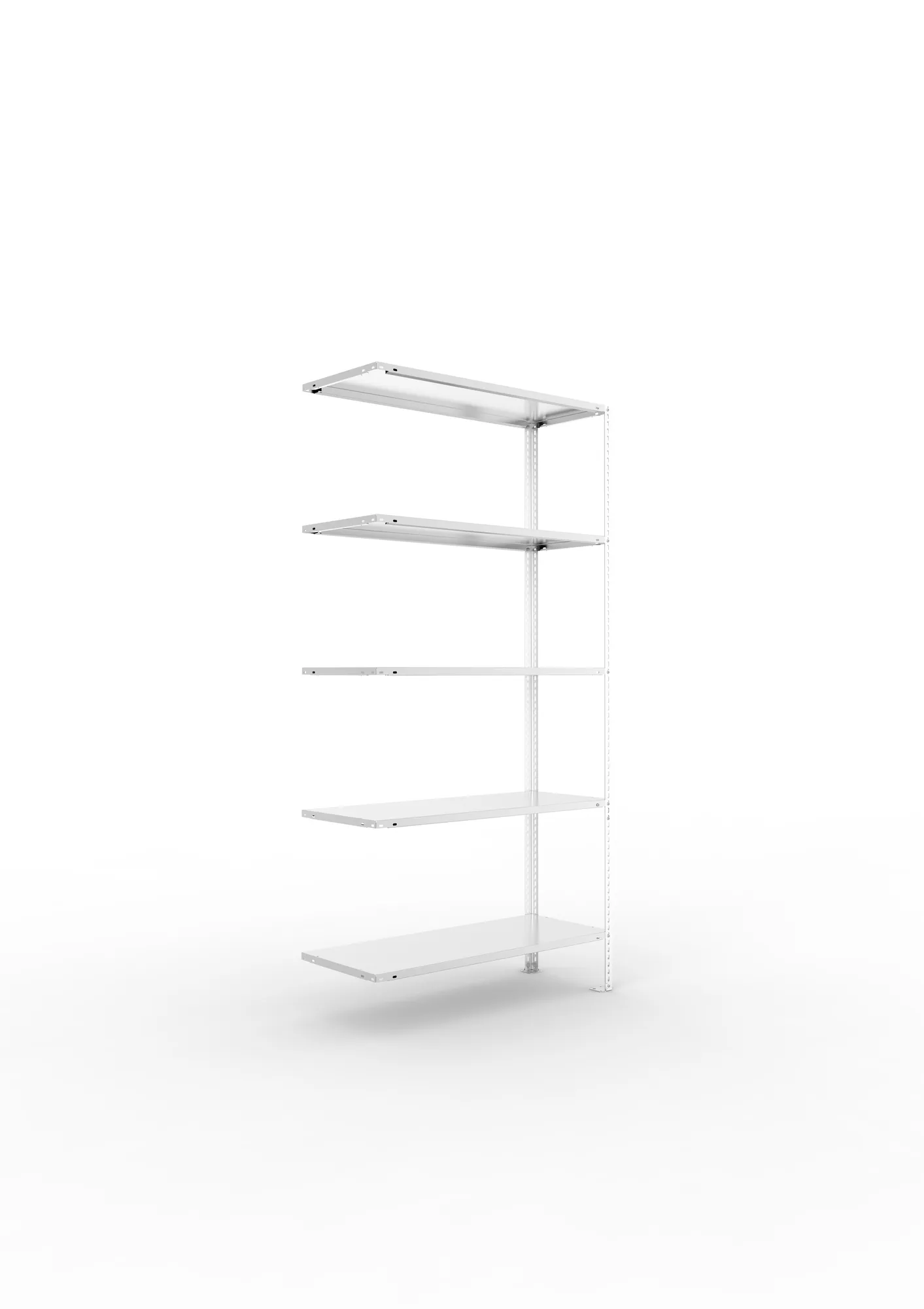 META FIX, Fachbodenregal, Anbauregal, 2000 x 1000 x 400 mm, Fachlast 80 kg, 5 Ebenen, verzinkt – Ansicht in Blickhöhe