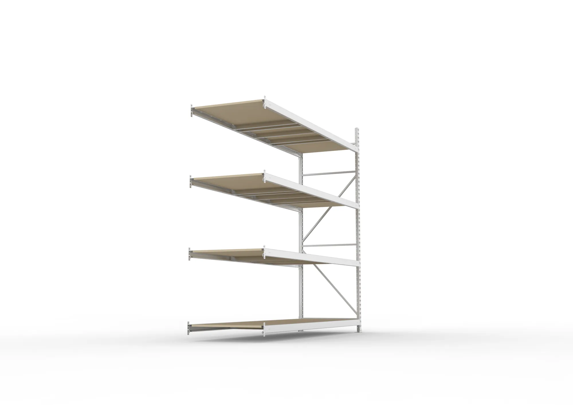 META MINI-RACK, Weitspannregal, Anbauregal, 2500 x 2600 x 800 mm, Fachlast 490 kg, Spanplattenböden, 4 Ebenen – Seitenansicht