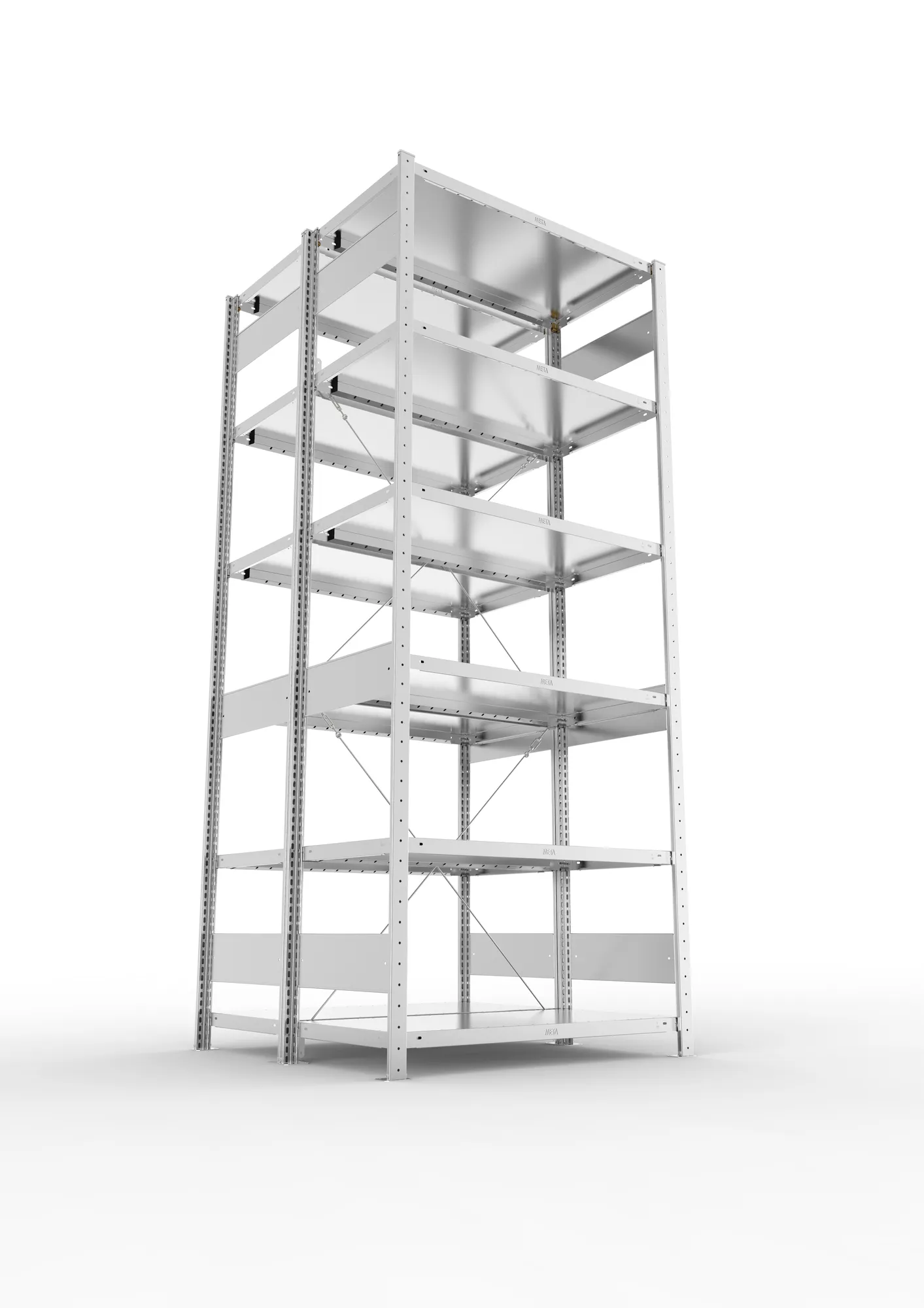 META CLIP, Fachbodenregal, Doppel-Grundregal, 2500 x 1000 x 500 mm, Fachlast 230 kg, 6 Ebenen, verzinkt – Ansicht von unten