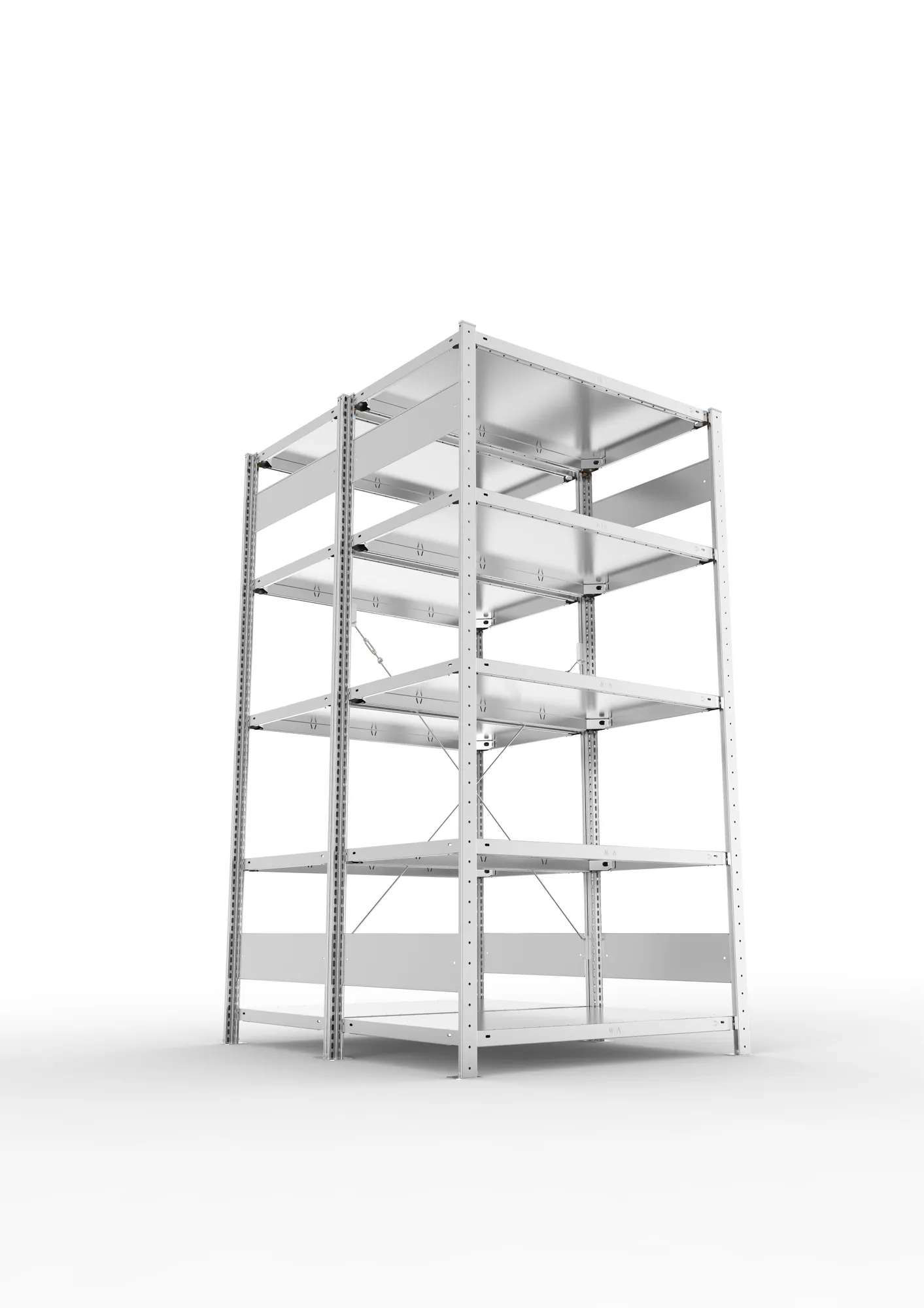 META CLIP, Fachbodenregal, Doppel-Grundregal, 2000 x 1000 x 600 mm, Fachlast 150 kg, 5 Ebenen, verzinkt – Ansicht von unten