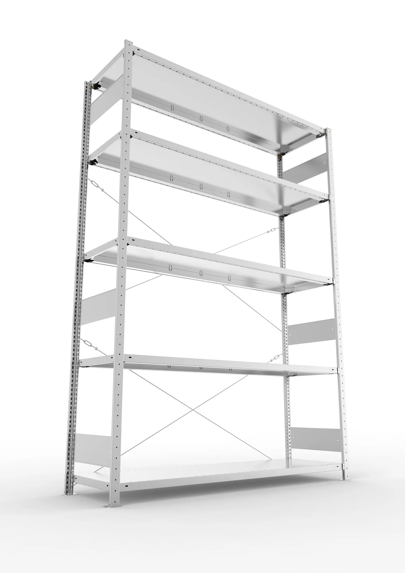 META CLIP S3, Fachbodenregal, Grundregal, 2500 x 1700 x 500 mm, Fachlast 200 kg, 4 Ebenen, verzinkt – Ansicht von unten