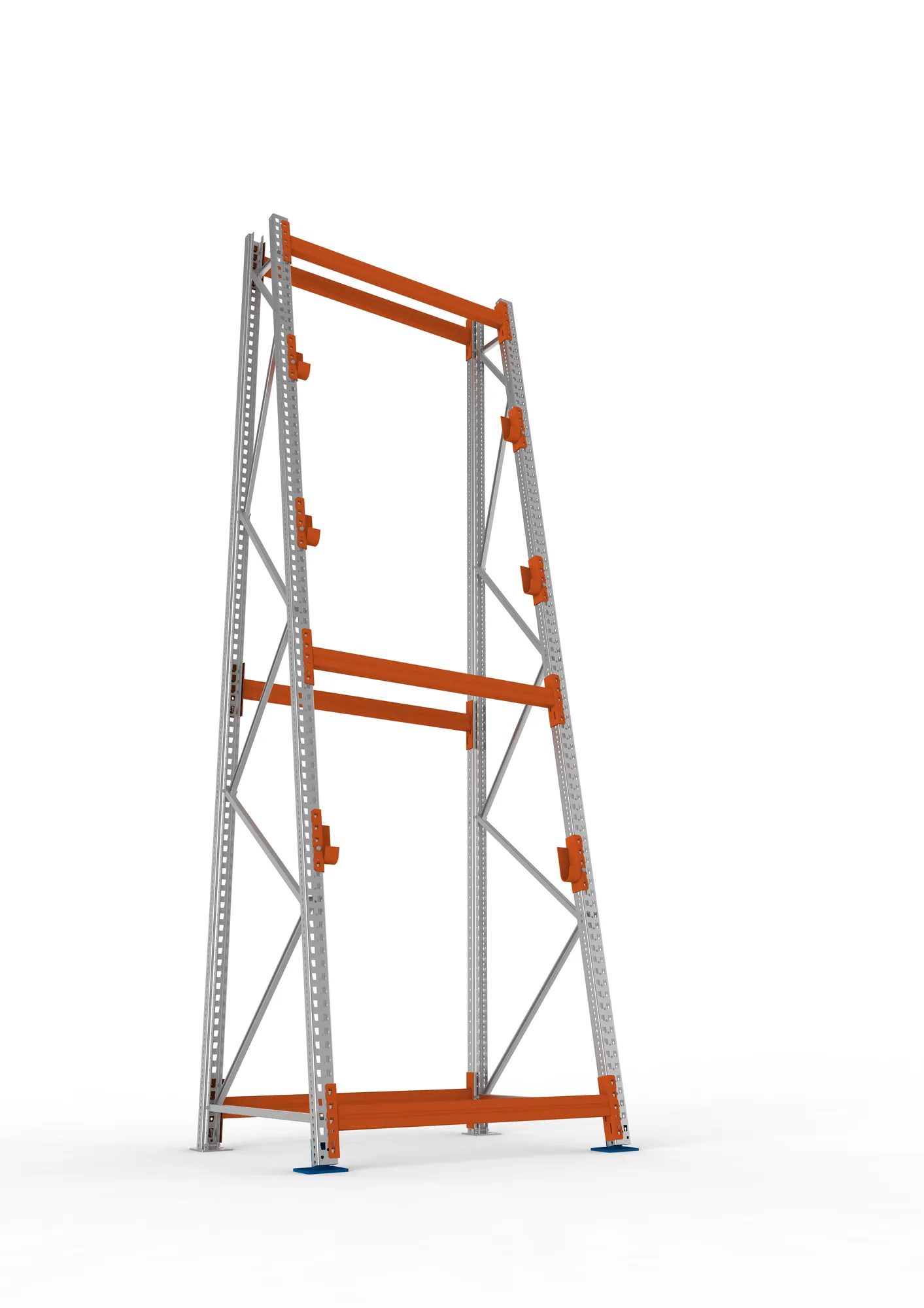 META MULTIPAL, Kabeltrommelregal, Grundregal, 4400 x 1300 x 1100 mm, Feldlast 2250 kg, 3 Ebenen, Typ 3/A-Ständer, verzinkt – Ansicht von unten