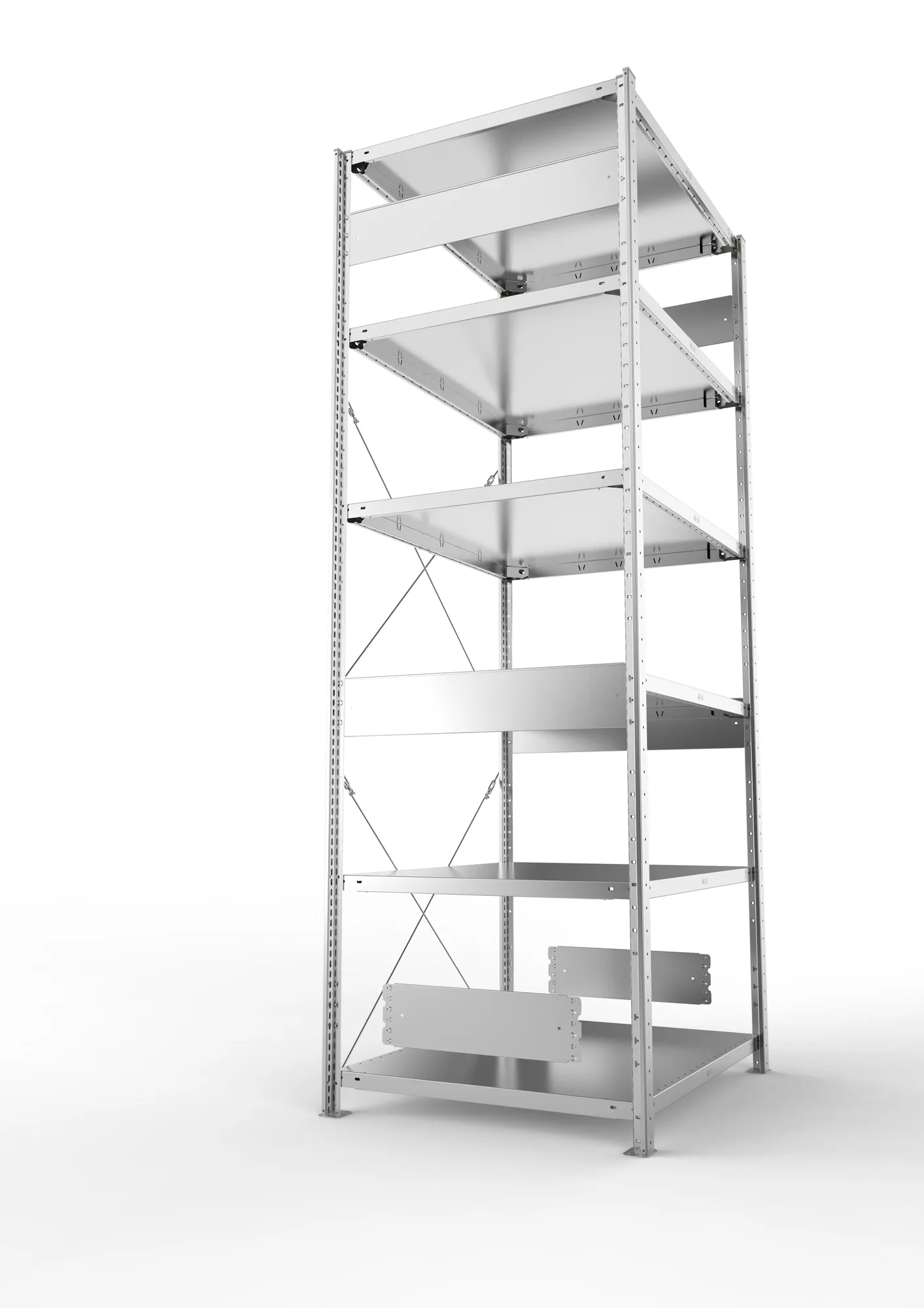 META CLIP S3, Fachbodenregal, Grundregal, 2500 x 1000 x 800 mm, Fachlast 230 kg, 6 Ebenen, verzinkt – Seitenansicht