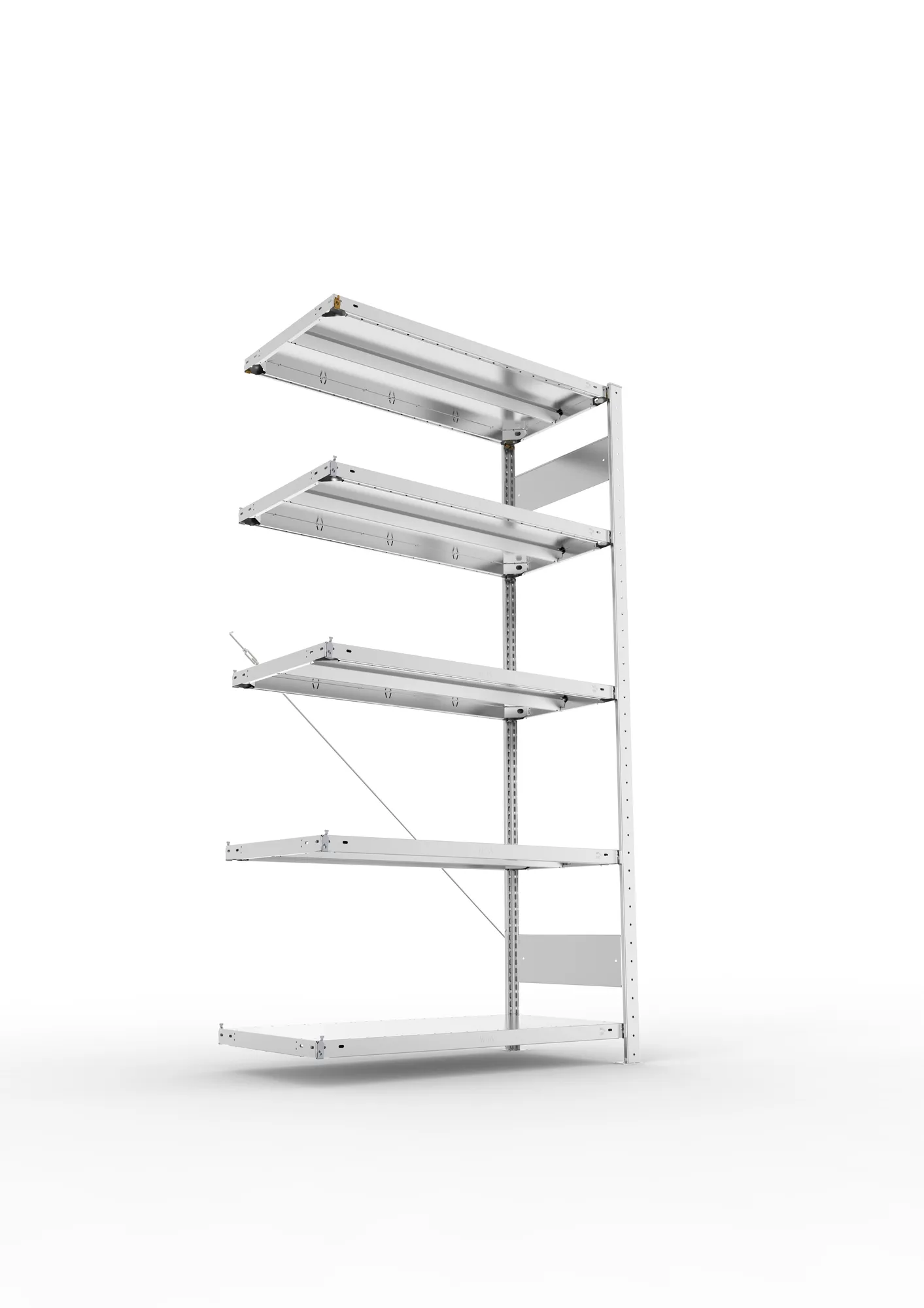META CLIP, Fachbodenregal, Anbauregal, 2000 x 1000 x 500 mm, Fachlast 330 kg, 5 Ebenen, verzinkt – Ansicht von unten