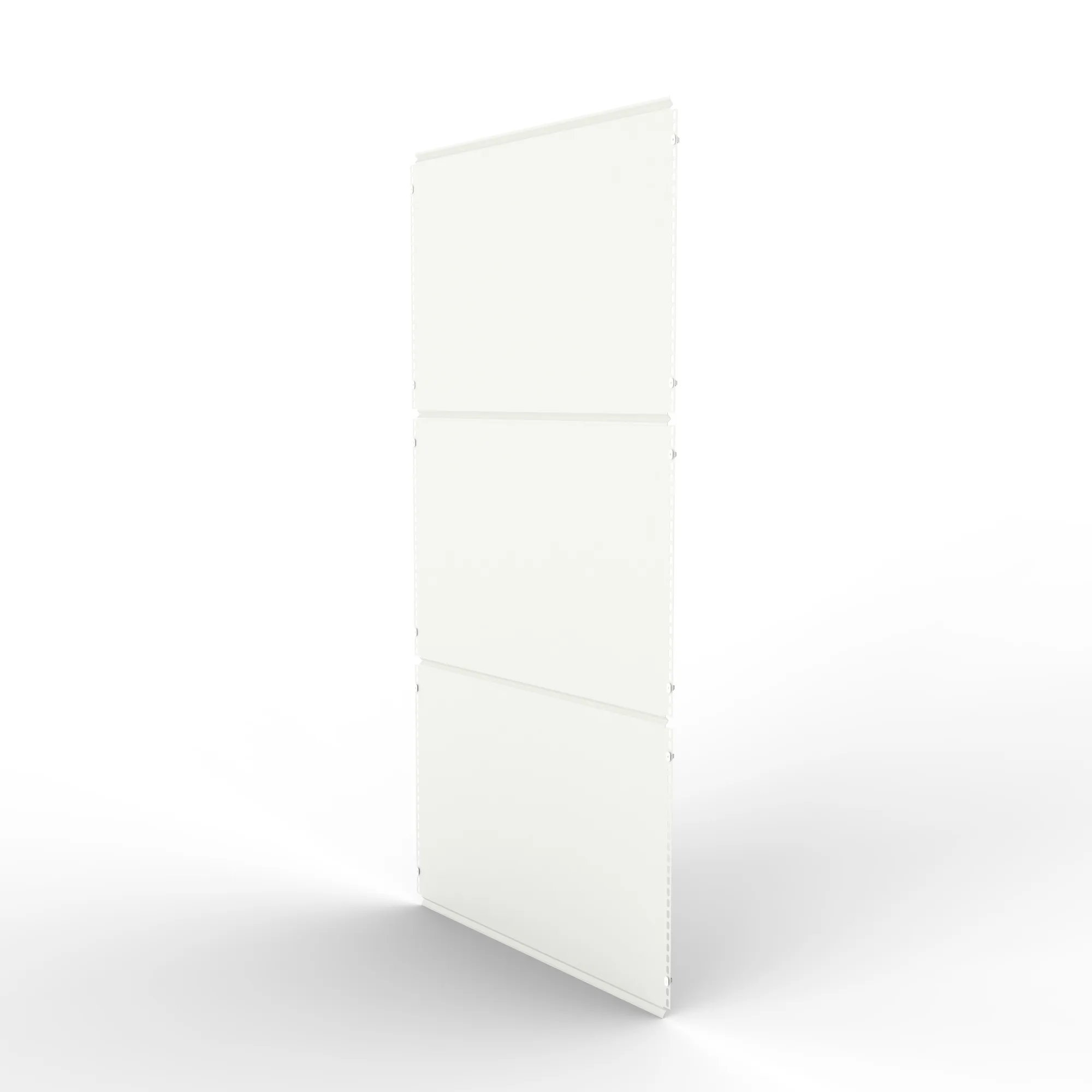 META CLIP, Vollblech-Rückwand, 2000 x 1000 mm, RAL 7035 – Ansicht in Blickhöhe