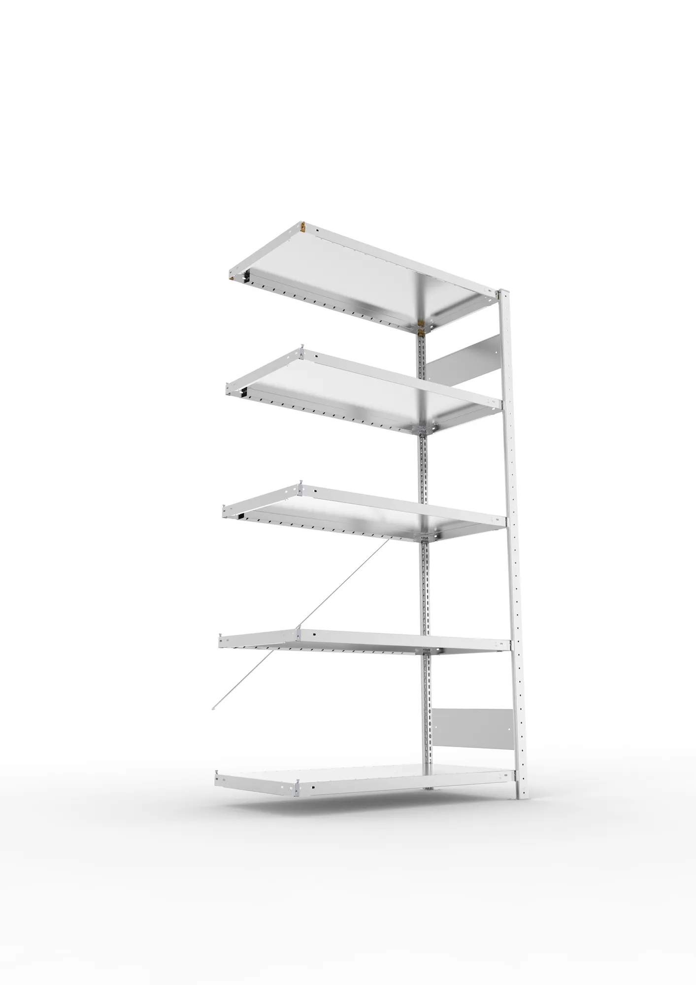 META CLIP S3, Fachbodenregal, Anbauregal, 2000 x 1000 x 500 mm, Fachlast 230 kg, 5 Ebenen, verzinkt – Ansicht von unten