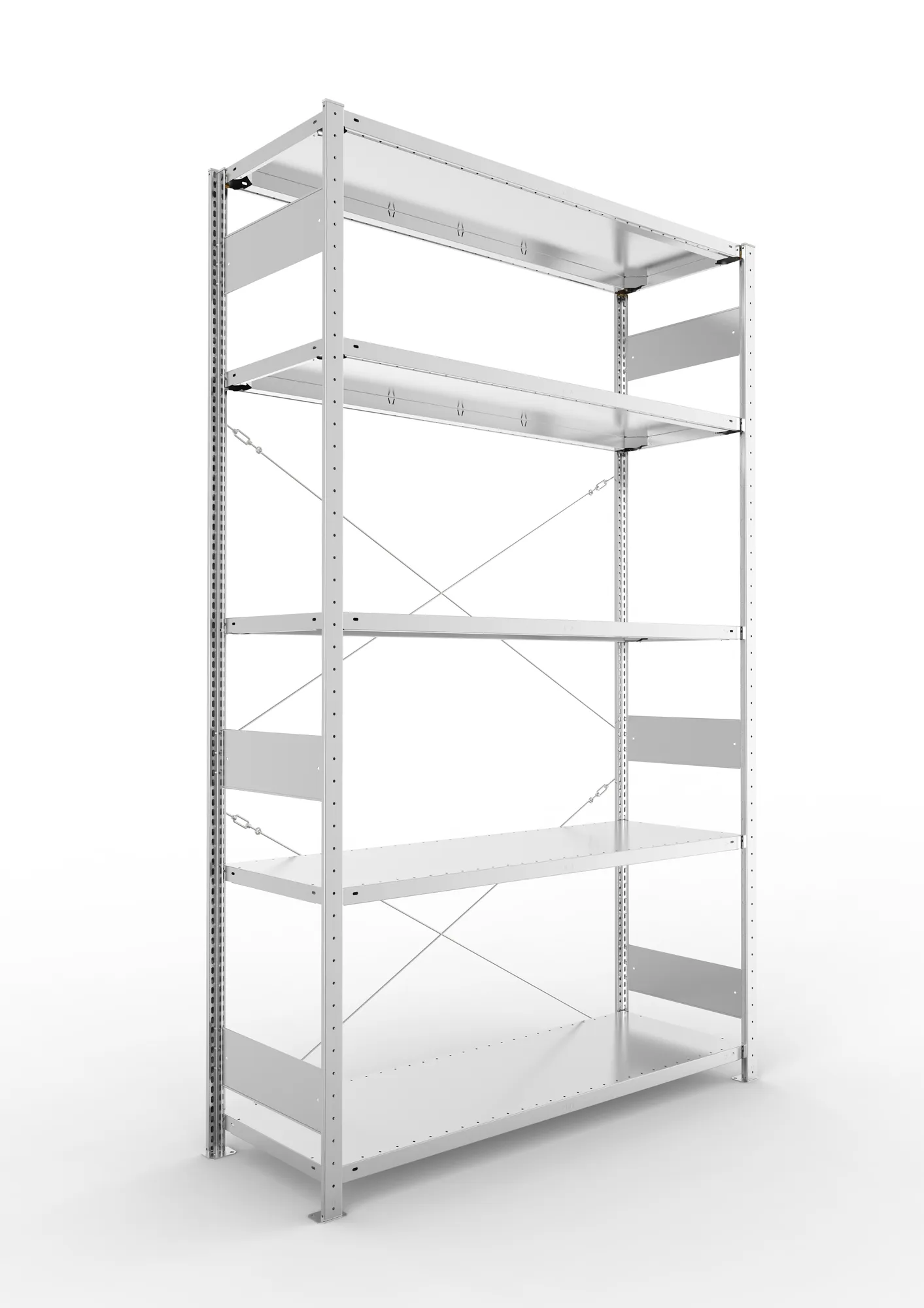 META CLIP S3, Fachbodenregal, Grundregal, 2500 x 1500 x 500 mm, Fachlast 200 kg, 4 Ebenen, verzinkt – Ansicht in Blickhöhe