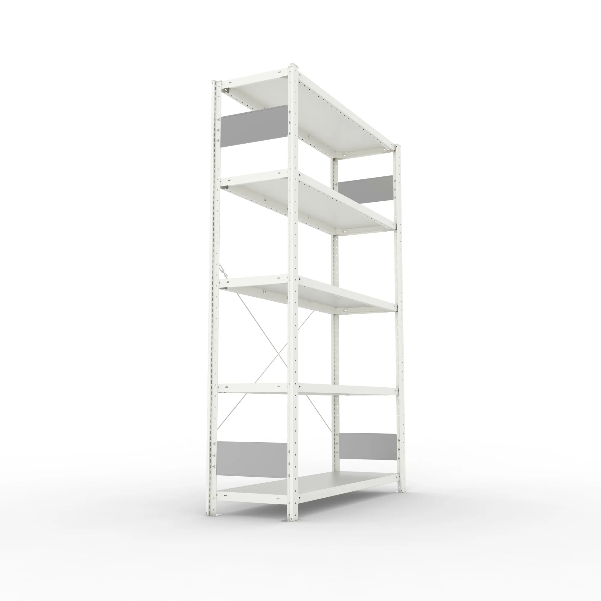 META CLIP S3, Fachbodenregal, Grundregal, 2000 x 1300 x 400 mm, Fachlast 150 kg, 5 Ebenen, RAL 7035 – Seitenansicht
