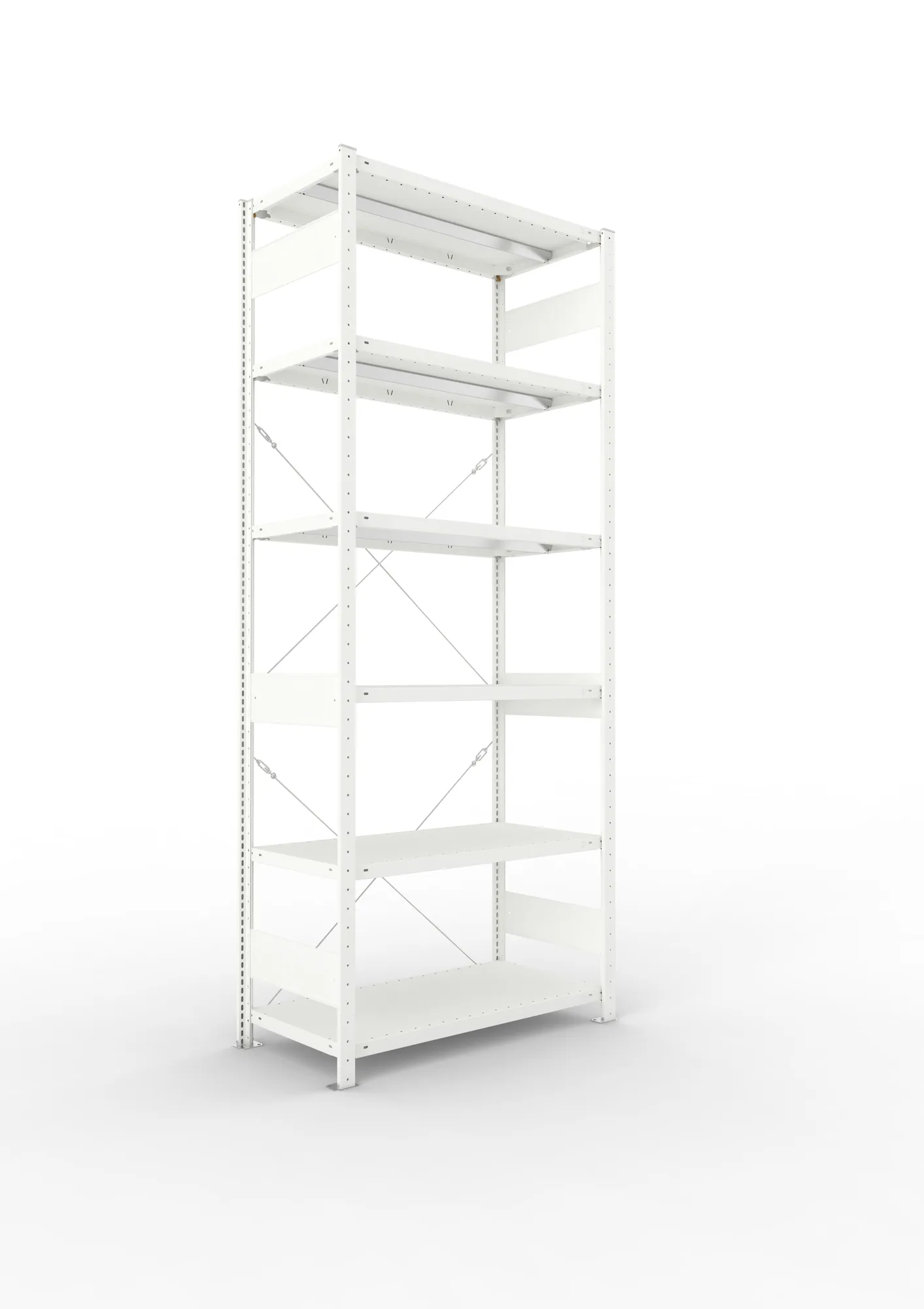 META CLIP, Fachbodenregal, Grundregal, 2500 x 1000 x 500 mm, Fachlast 330 kg, 6 Ebenen, RAL 7035 – Ansicht in Blickhöhe