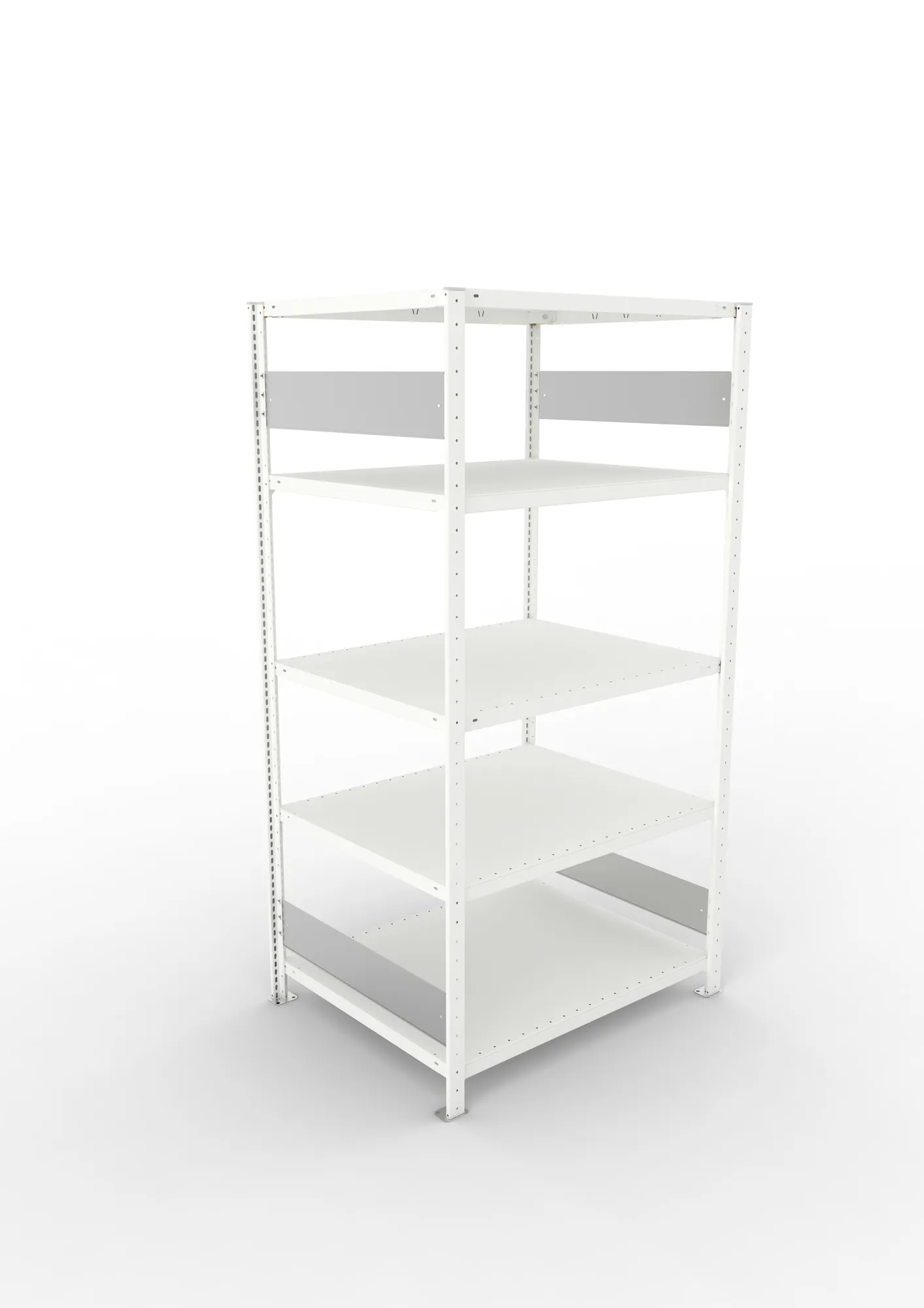 META CLIP S3, Fachbodenregal, Grundregal, 2000 x 1000 x 800 mm, Fachlast 230 kg, 5 Ebenen, Längsriegel, RAL 7035 – Ansicht von oben