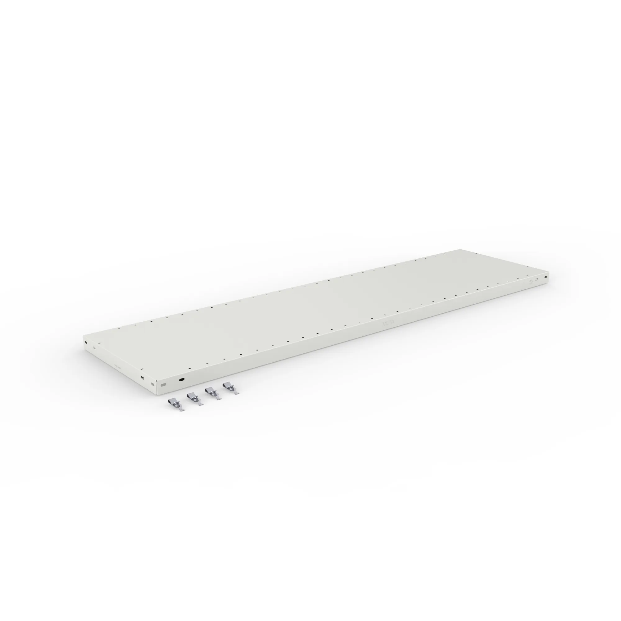 META CLIP, Zusatz-Fachboden, 1500 x 400 mm, 200 kg, RAL 7035 – Ansicht in Blickhöhe