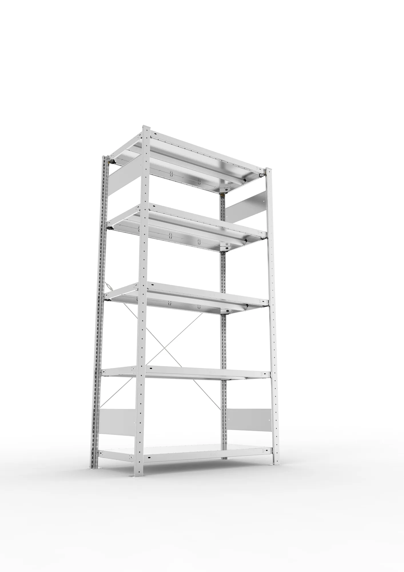 META CLIP, Fachbodenregal, Grundregal, 2000 x 1000 x 500 mm, Fachlast 330 kg, 5 Ebenen, verzinkt – Ansicht von unten