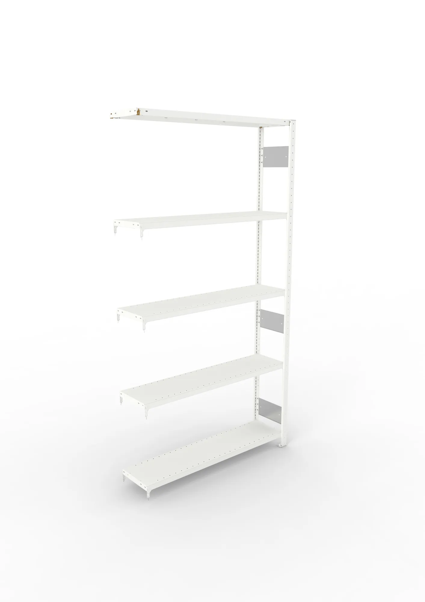 META CLIP S3, Fachbodenregal, Anbauregal, 2500 x 1300 x 300 mm, Fachlast 230 kg, 5 Ebenen, Längsriegel, RAL 7035 – Ansicht von oben