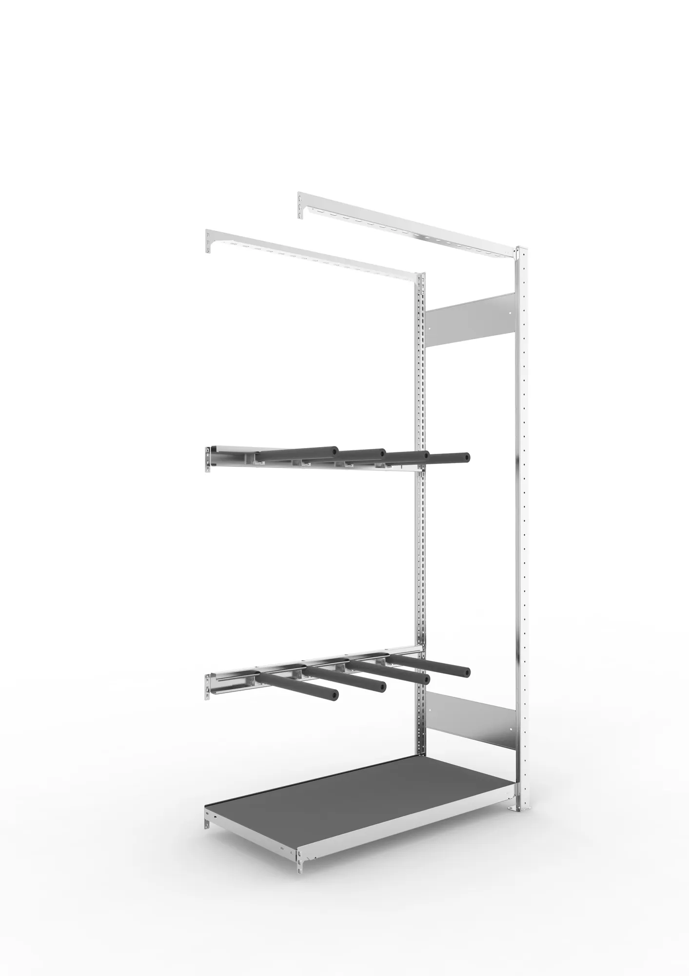 META CLIP, Abgasanlagenregal, Anbauregal, 2000 x 1000 x 500 mm, stehende Lagerung, verzinkt – Ansicht in Blickhöhe