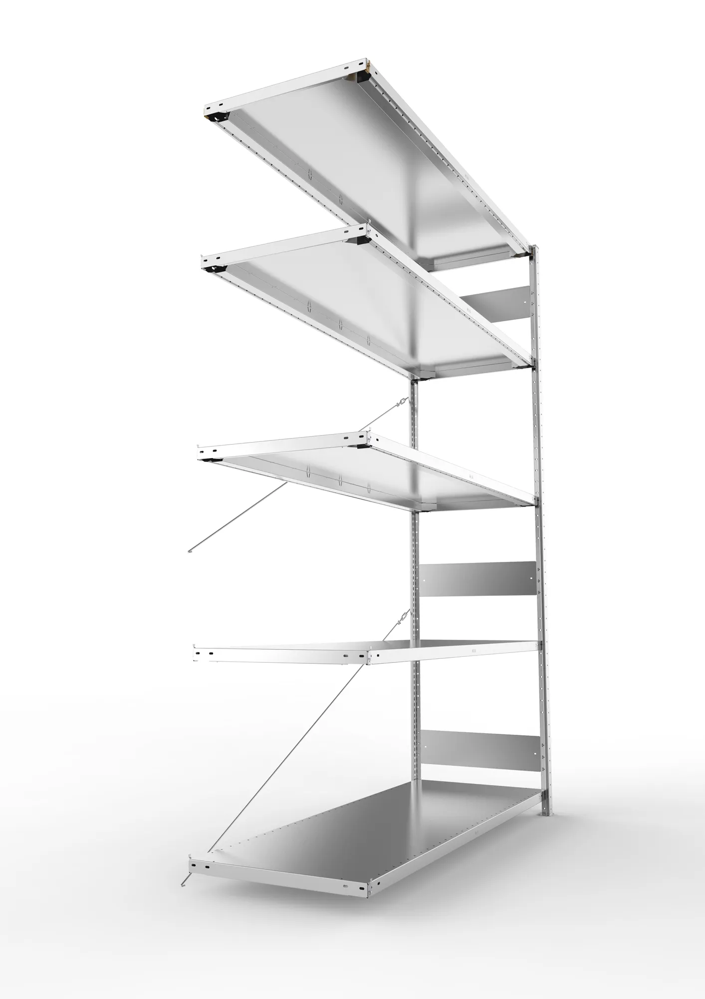 META CLIP S3, Fachbodenregal, Anbauregal, 2500 x 1700 x 600 mm, Fachlast 200 kg, 5 Ebenen, verzinkt – Seitenansicht