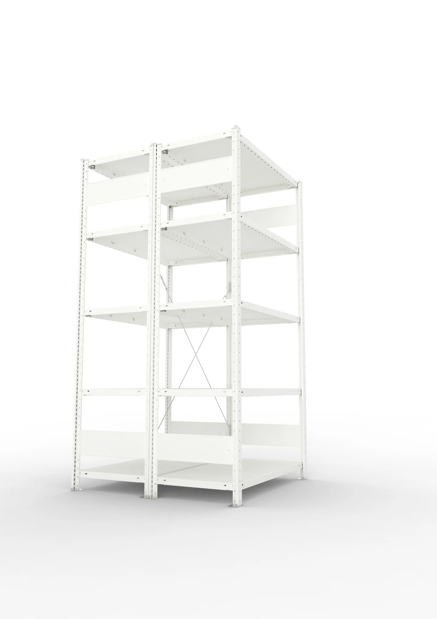META CLIP, Fachbodenregal, Doppel-Grundregal, 2000 x 1000 x 500 mm, Fachlast 150 kg, 5 Ebenen, RAL 7035 – Seitenansicht