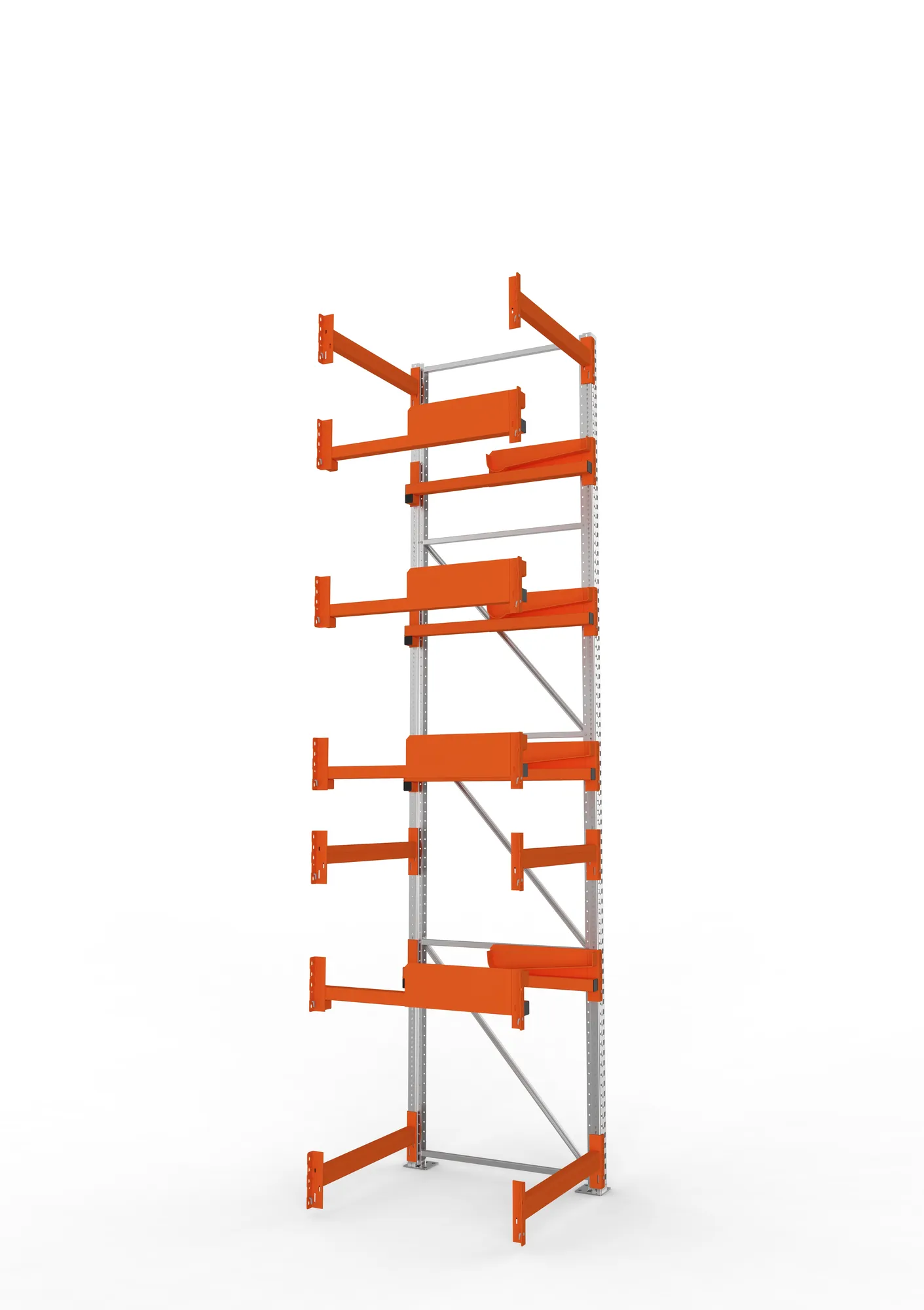 META MULTIPAL, Kabeltrommelregal, Anbauregal, 4400 x 900 x 1100 mm, Feldlast 5500 kg, 4 Ebenen, Typ 2, RAL 5010 – Seitenansicht