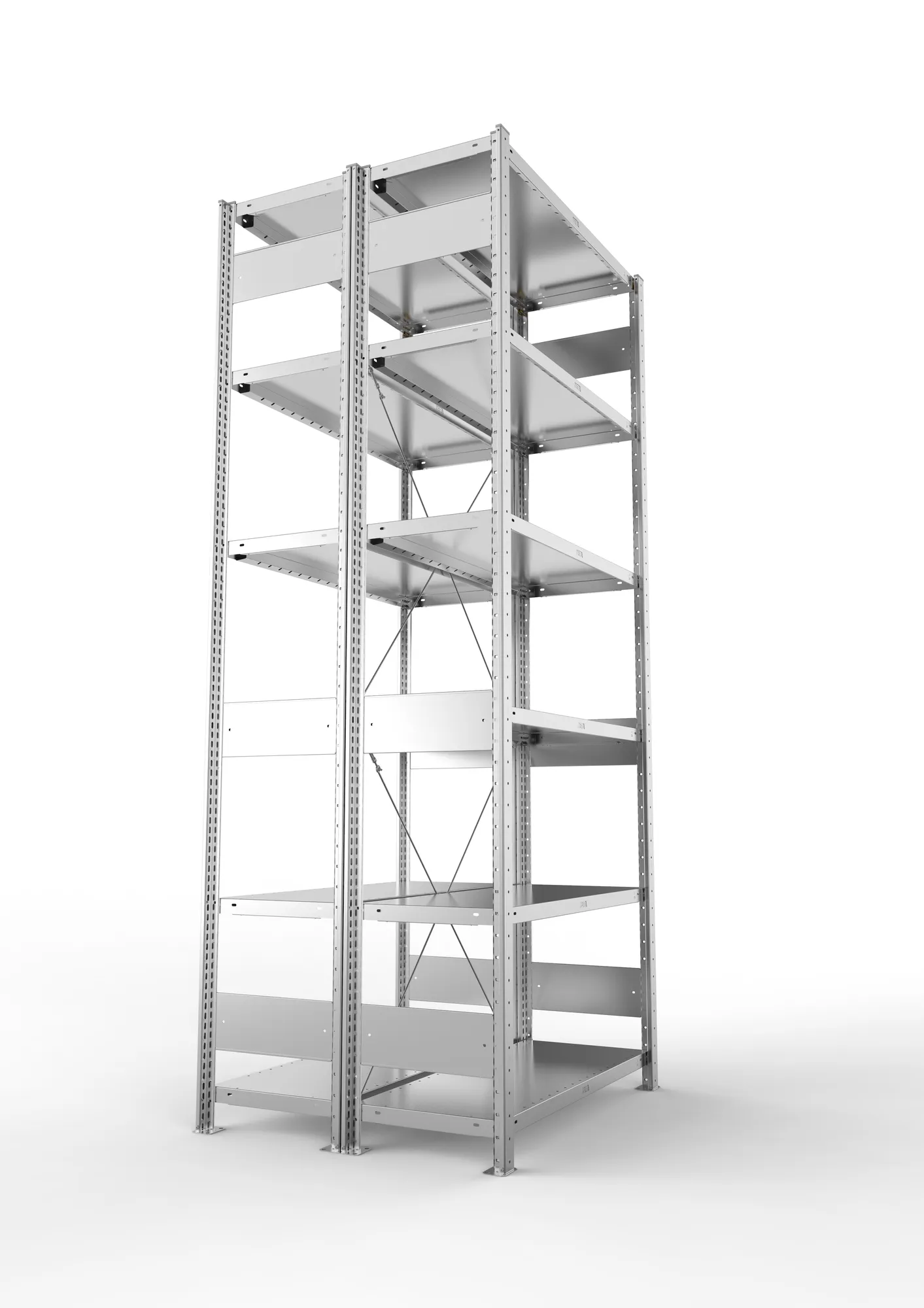 META CLIP, Fachbodenregal, Doppel-Grundregal, 2500 x 1000 x 400 mm, Fachlast 230 kg, 6 Ebenen, verzinkt – Seitenansicht