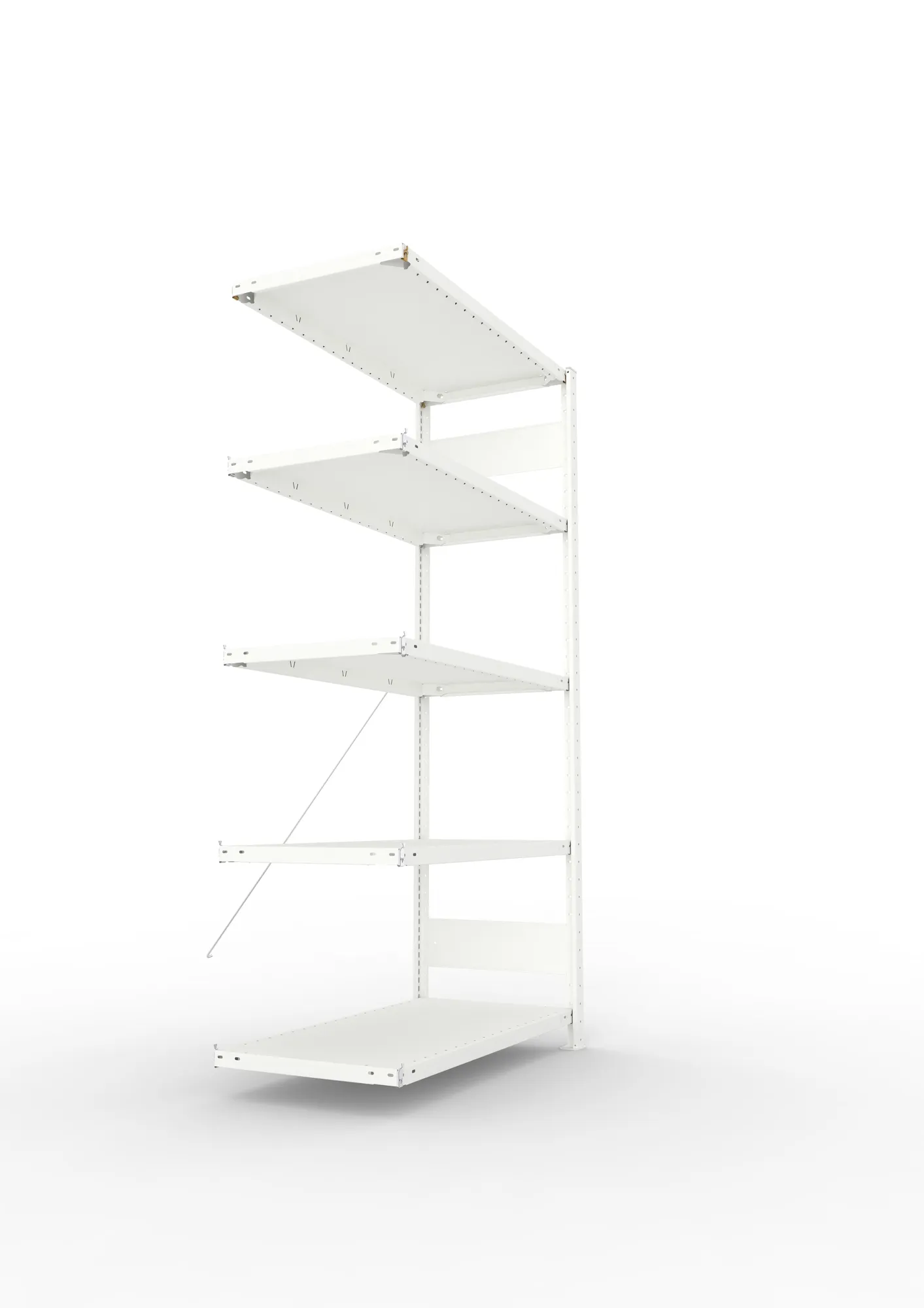 META CLIP, Fachbodenregal, Anbauregal, 2000 x 1000 x 500 mm, Fachlast 150 kg, 5 Ebenen, RAL 7035 – Seitenansicht