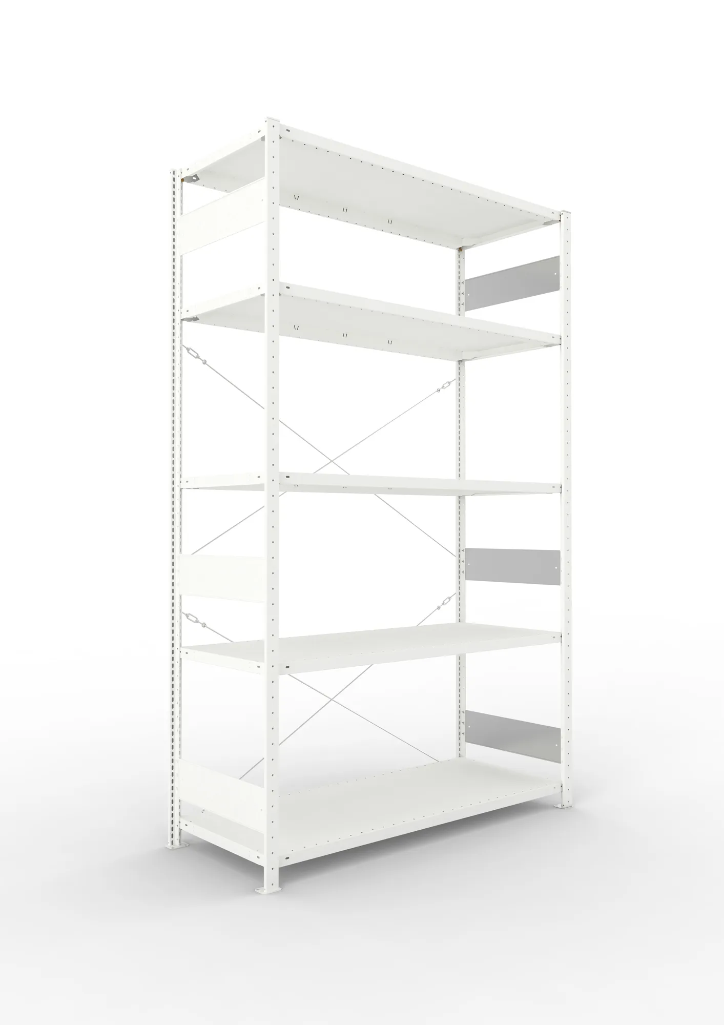 META CLIP S3, Fachbodenregal, Grundregal, 2500 x 1500 x 600 mm, Fachlast 200 kg, 5 Ebenen, RAL 7035 – Ansicht in Blickhöhe
