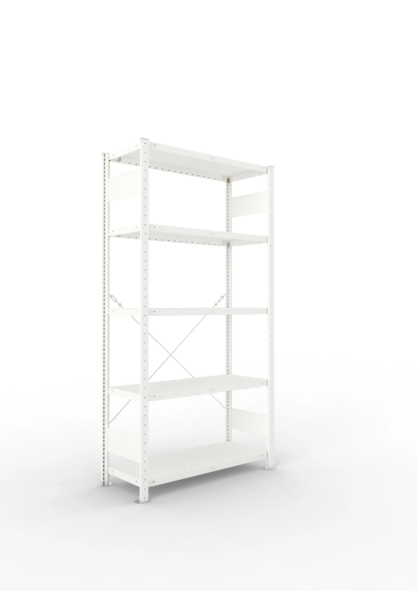 META CLIP, Fachbodenregal, Grundregal, 2000 x 1000 x 400 mm, Fachlast 230 kg, 5 Ebenen, RAL 7035 – Ansicht in Blickhöhe