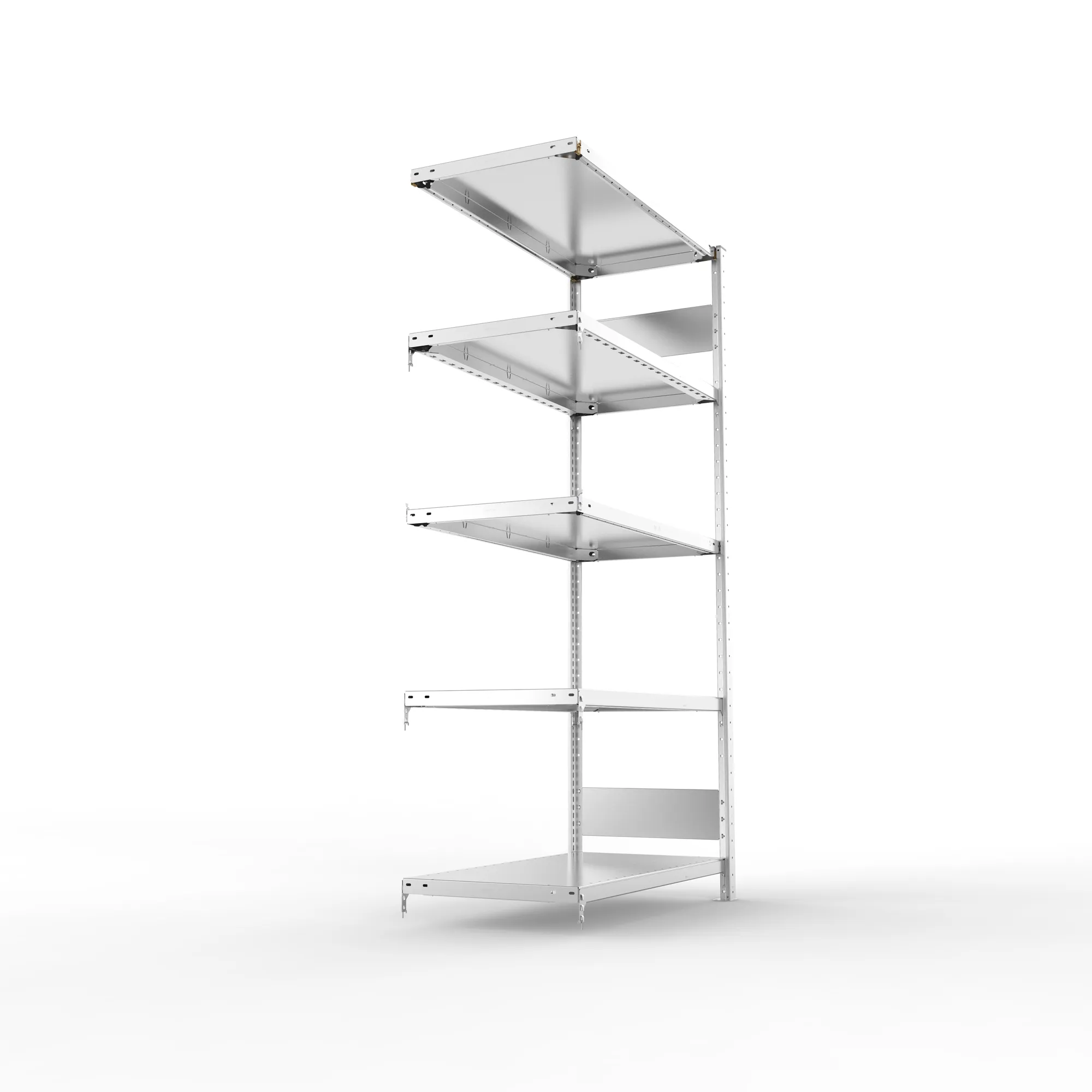 META CLIP S3, Fachbodenregal, Anbauregal, 2000 x 1000 x 500 mm, Fachlast 230 kg, 5 Ebenen, Längsriegel, verzinkt – Seitenansicht