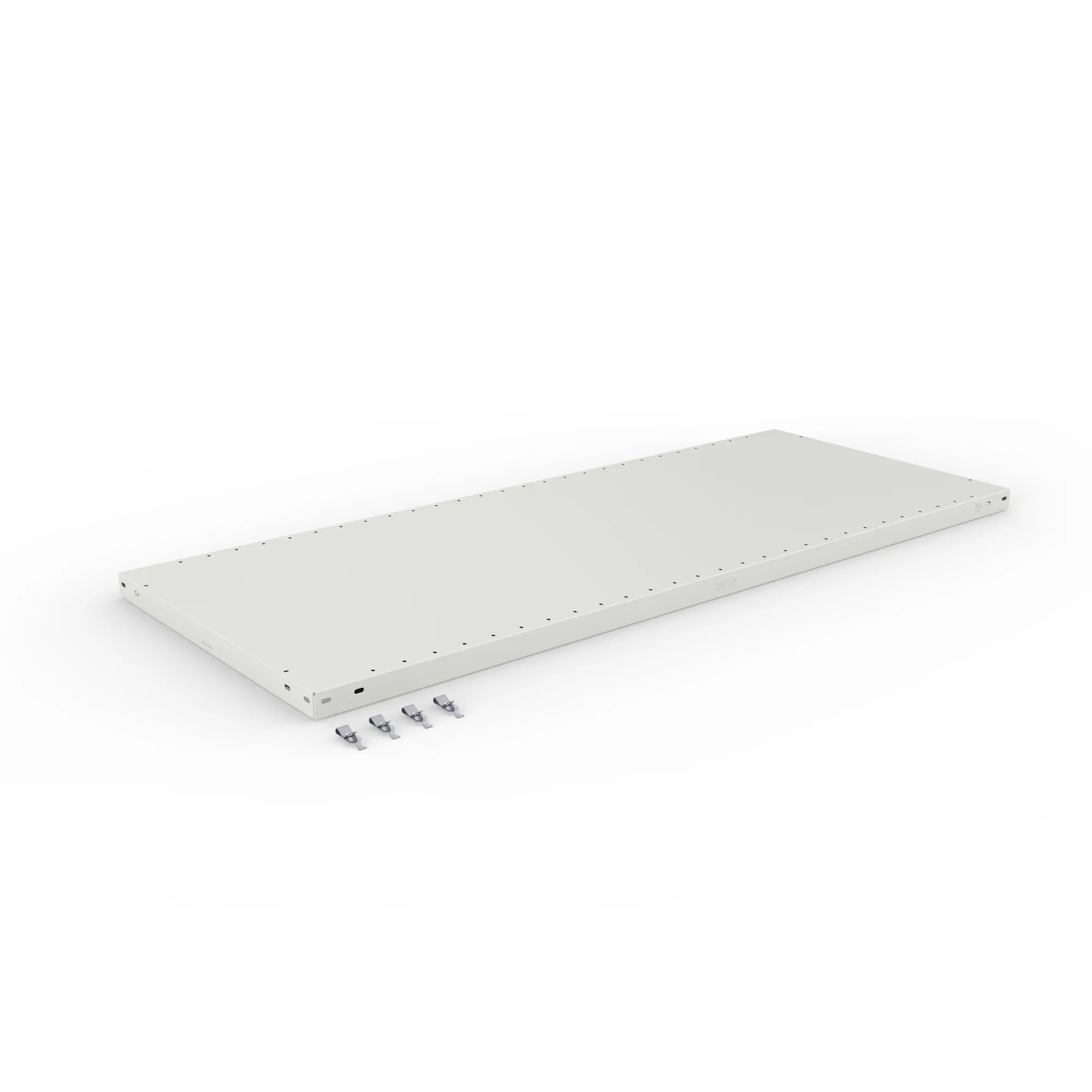 META CLIP, Zusatz-Fachboden, 1500 x 600 mm, 200 kg, RAL 7035 – Ansicht in Blickhöhe