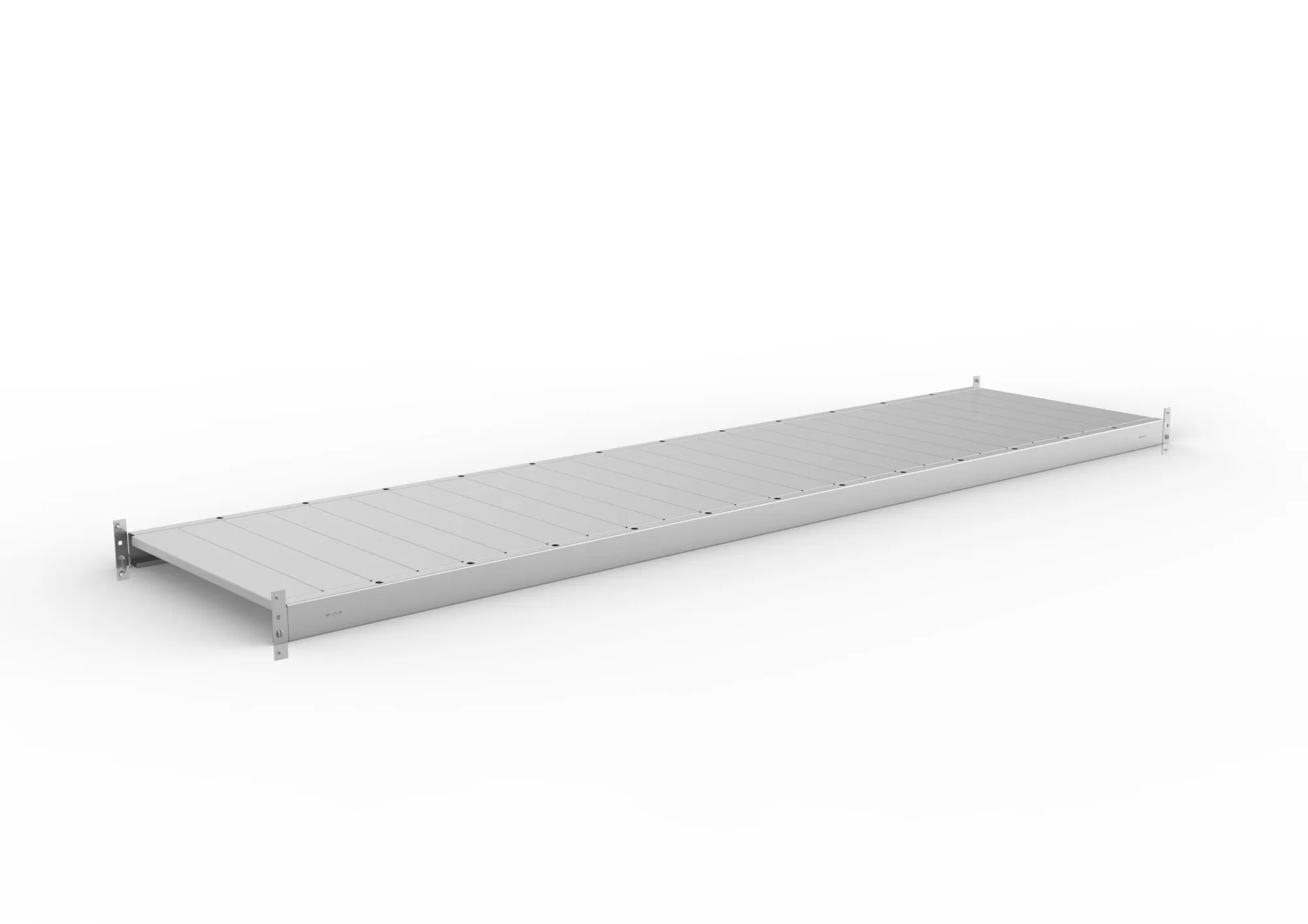 META MINI-RACK, Zusatzboden Stahlpaneele, 2600 x 650 mm, verzinkt – Ansicht in Blickhöhe