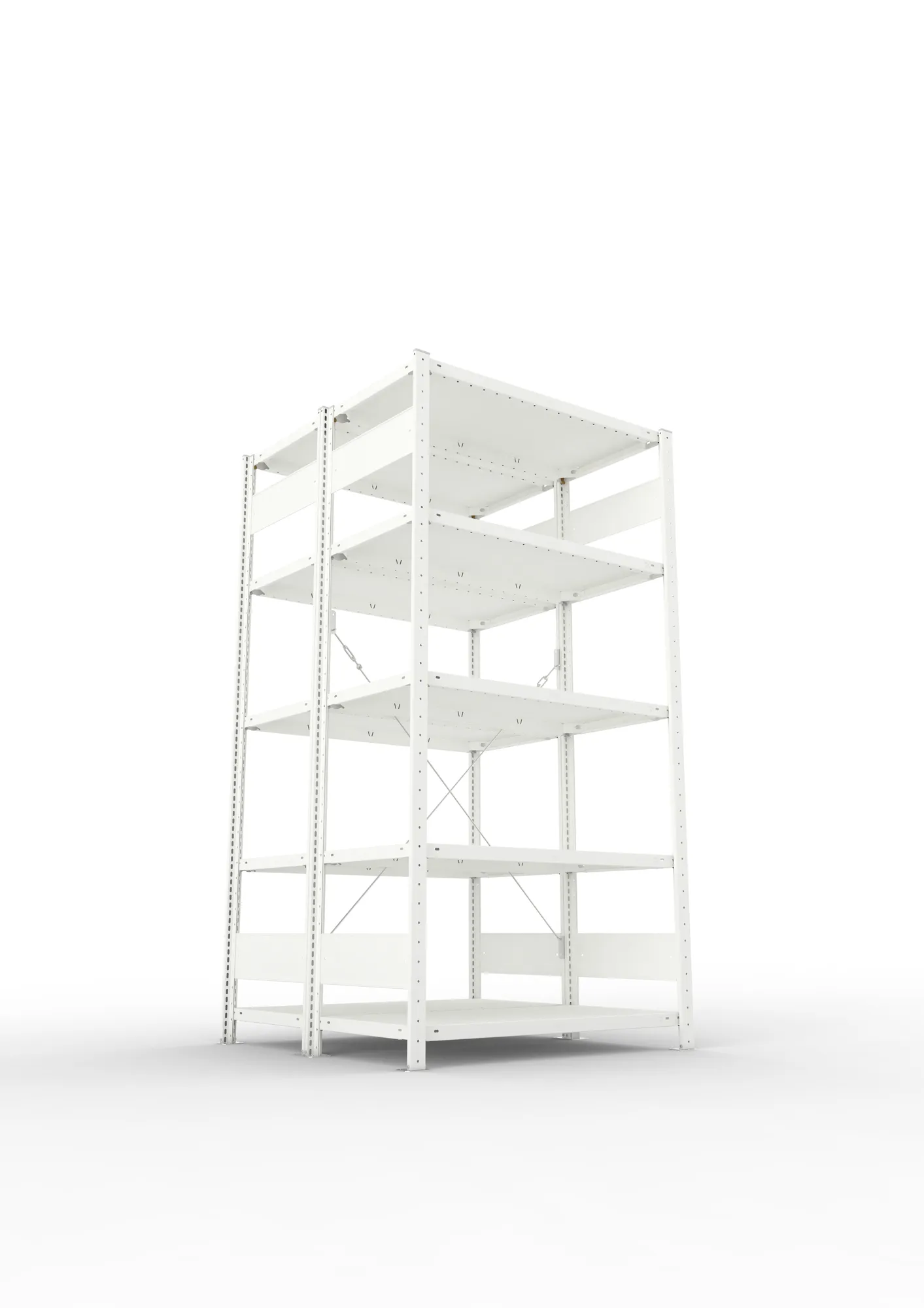 META CLIP, Fachbodenregal, Doppel-Grundregal, 2000 x 1000 x 500 mm, Fachlast 150 kg, 5 Ebenen, RAL 7035 – Ansicht von unten