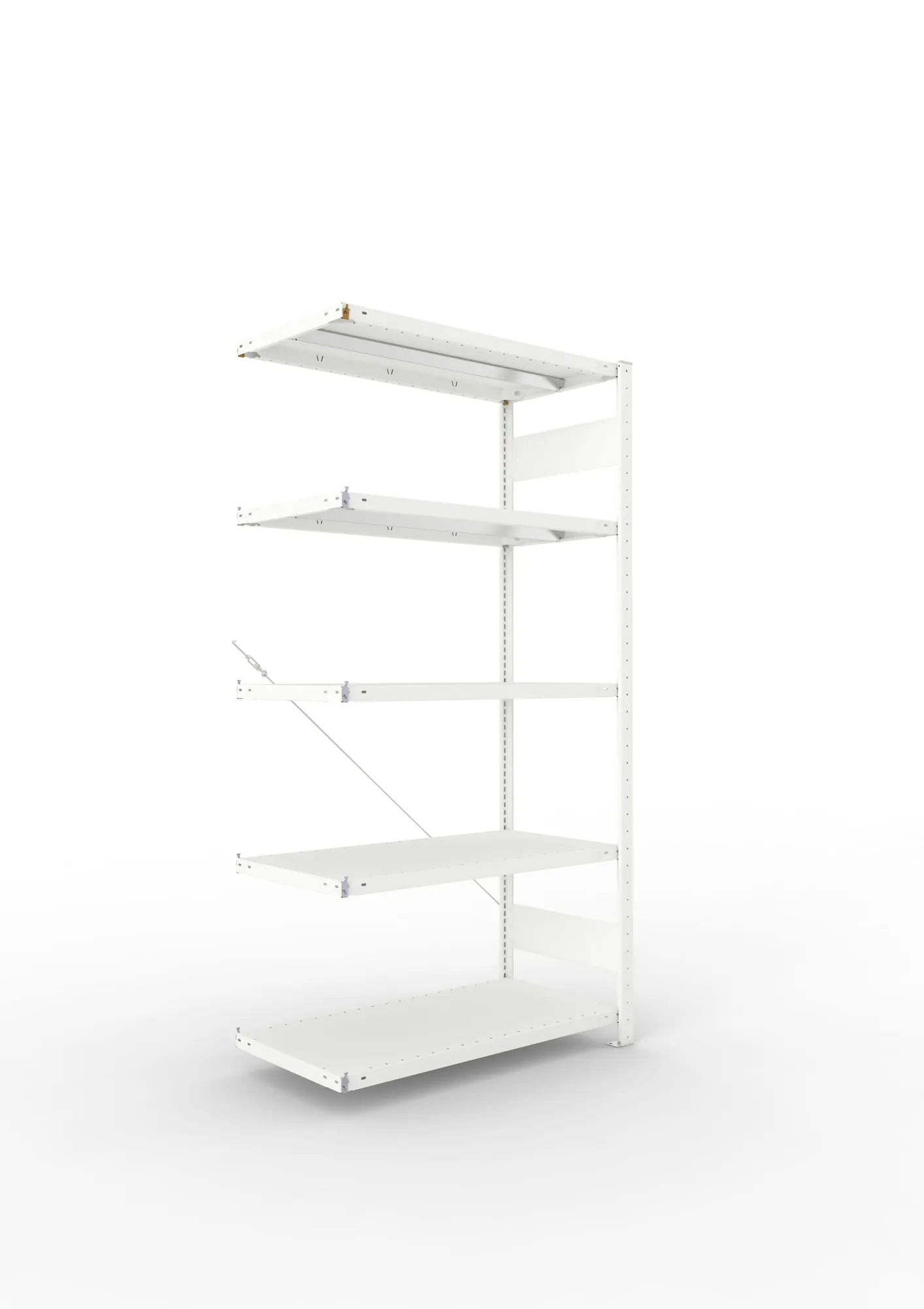 META CLIP, Fachbodenregal, Anbauregal, 2000 x 1000 x 500 mm, Fachlast 330 kg, 5 Ebenen, RAL 7035 – Ansicht in Blickhöhe