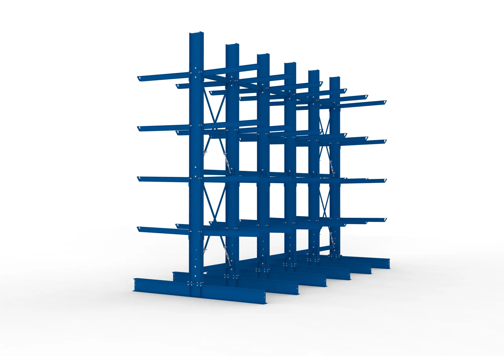 META MULTISTRONG H, Kragarmregal, 5 Felder, 4000 x 5000 x 1000 mm, Armlast 505 kg, doppelseitig, 4+1 Ebenen – Seitenansicht
