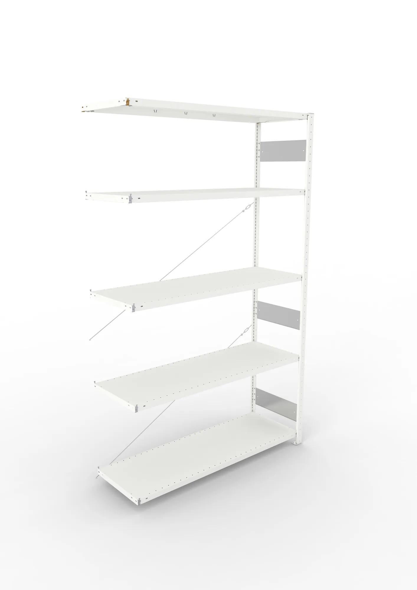 META CLIP S3, Fachbodenregal, Anbauregal, 2500 x 1500 x 500 mm, Fachlast 200 kg, 4 Ebenen, RAL 7035 – Ansicht von oben