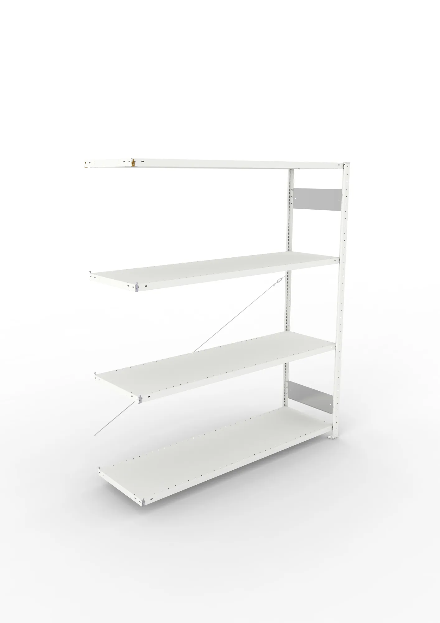 META CLIP S3, Fachbodenregal, Anbauregal, 2000 x 1700 x 500 mm, Fachlast 200 kg, 4 Ebenen, RAL 7035 – Ansicht von oben