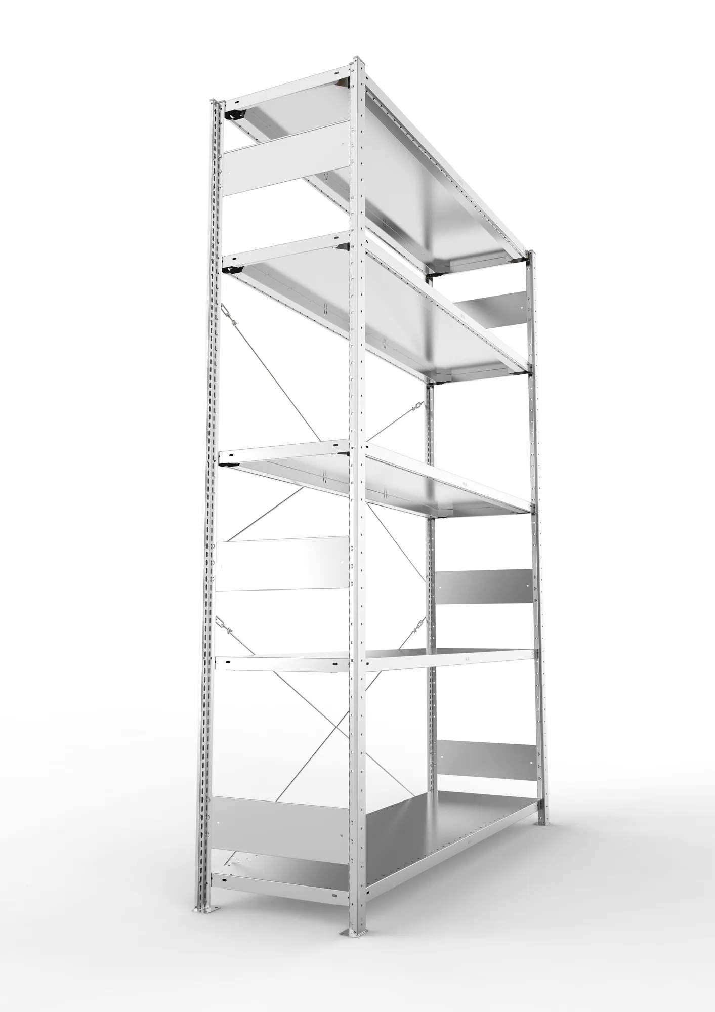 META CLIP S3, Fachbodenregal, Grundregal, 2500 x 1700 x 500 mm, Fachlast 200 kg, 4 Ebenen, verzinkt – Seitenansicht