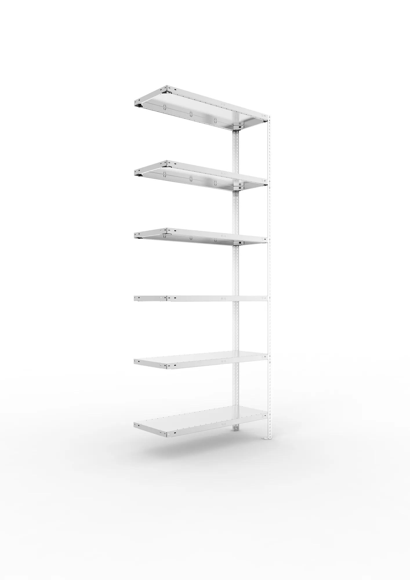 META FIX, Fachbodenregal, Anbauregal, 2500 x 1000 x 400 mm, Fachlast 150 kg, 6 Ebenen, verzinkt – Ansicht in Blickhöhe