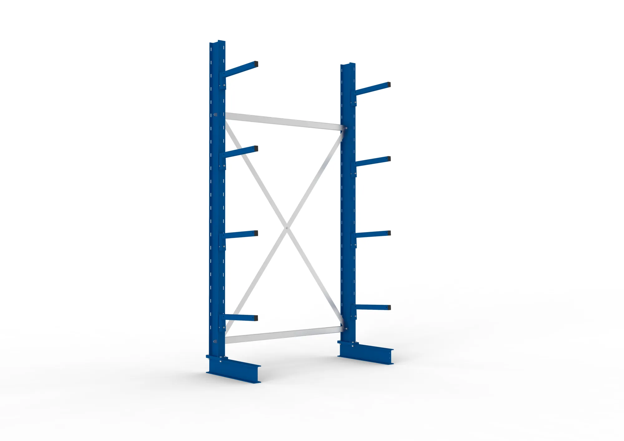 META MULTISTRONG L, Kragarmregal, Grundregal, 2500 x 1300 x 400 mm, Armlast 220 kg, einseitig, 4+1 Ebenen – Ansicht in Blickhöhe