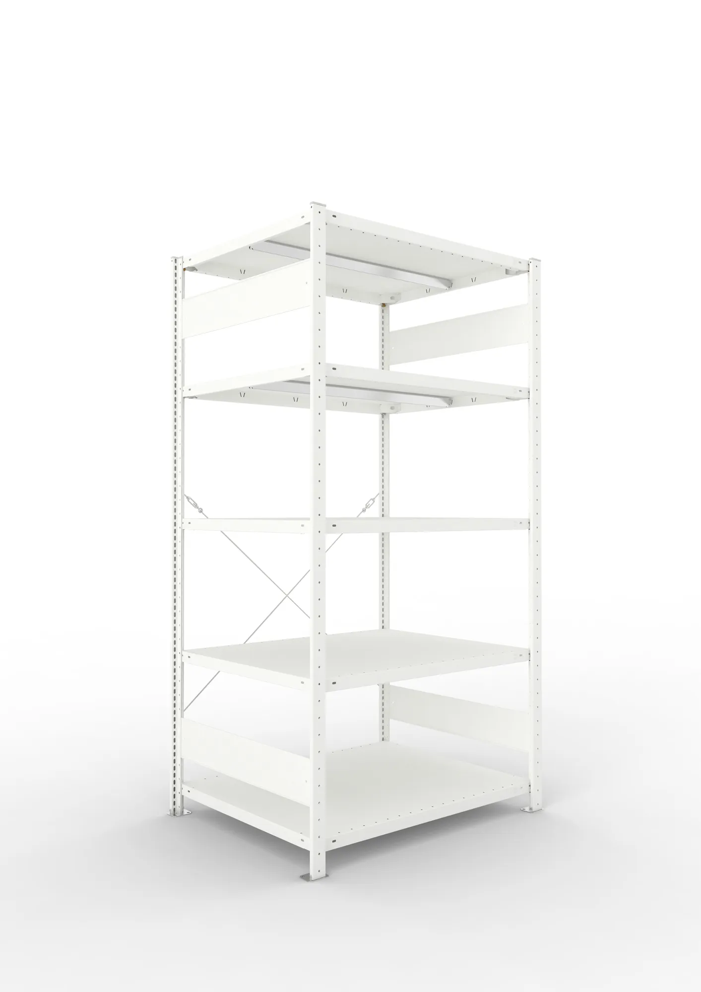 META CLIP, Fachbodenregal, Grundregal, 2000 x 1000 x 800 mm, Fachlast 330 kg, 5 Ebenen, RAL 7035 – Ansicht in Blickhöhe