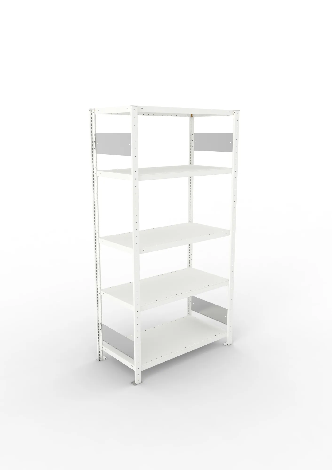 META CLIP S3, Fachbodenregal, Grundregal, 2000 x 1000 x 500 mm, Fachlast 230 kg, 5 Ebenen, Längsriegel, RAL 7035 – Ansicht von oben