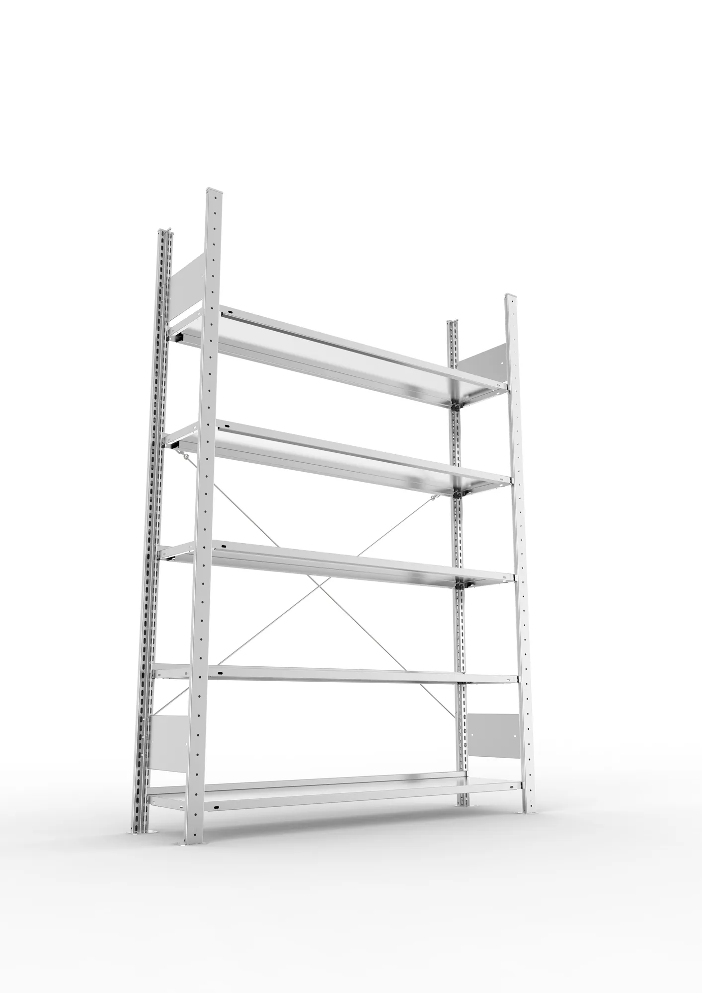 META CLIP COMPACT S3, Büro-Steckregal, Grundregal, 1850 x 1250 x 300 mm, Fachlast 80 kg, 5+0 Ebenen, Endanschlag, verzinkt – Ansicht von unten