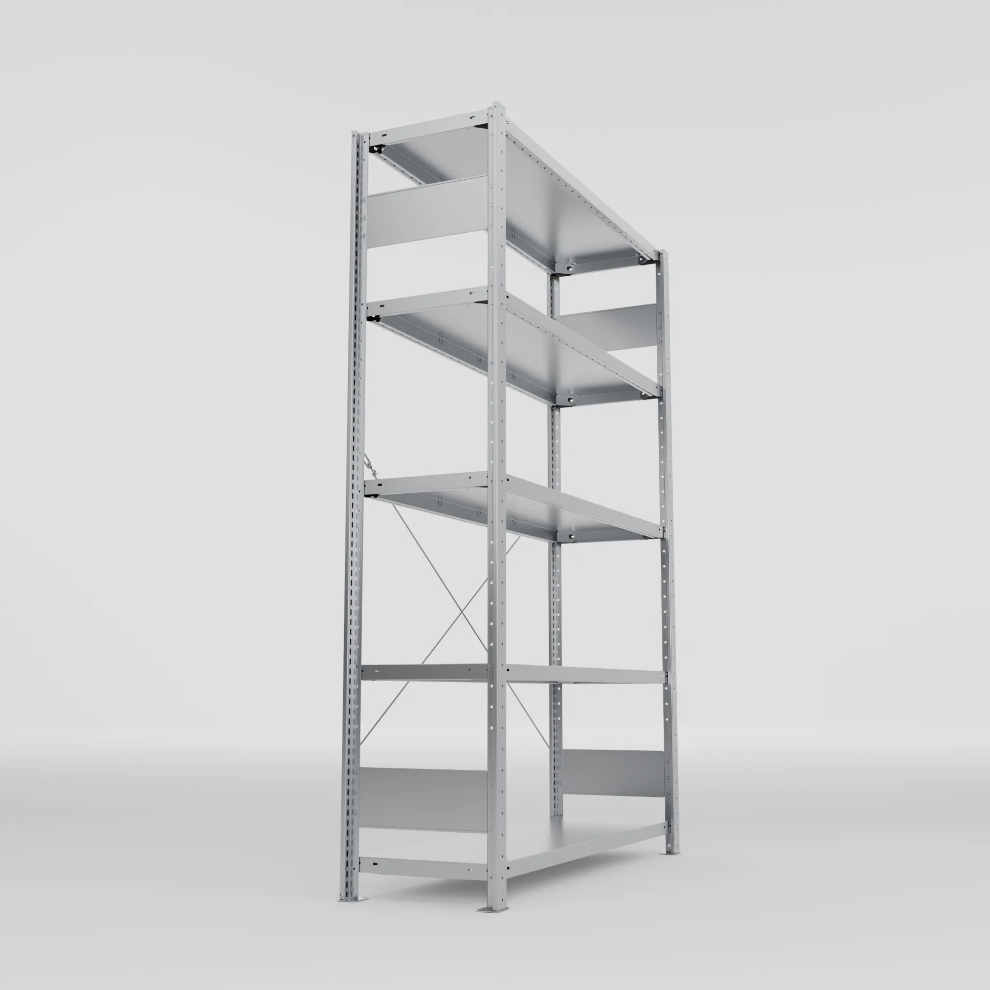META CLIP S3, Fachbodenregal, Grundregal, 2000 x 1300 x 400 mm, Fachlast 150 kg, 5 Ebenen, verzinkt – Seitenansicht