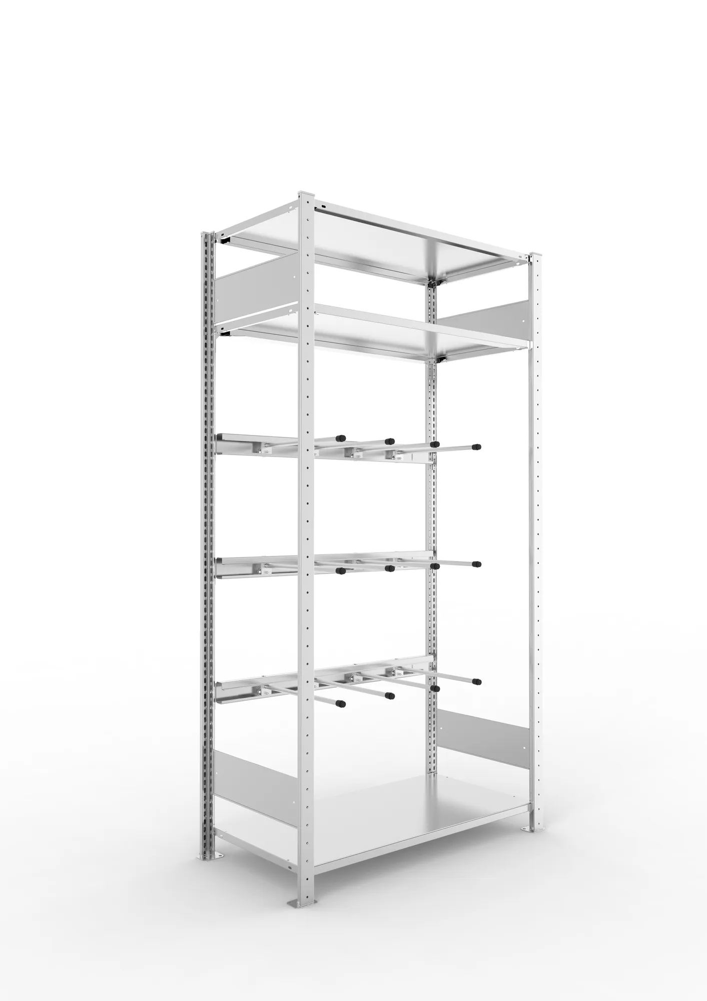 META CLIP, Keilriemenregal, Grundregal, 2000 x 1000 x 500 mm, 3 Ebenen, verzinkt – Ansicht in Blickhöhe